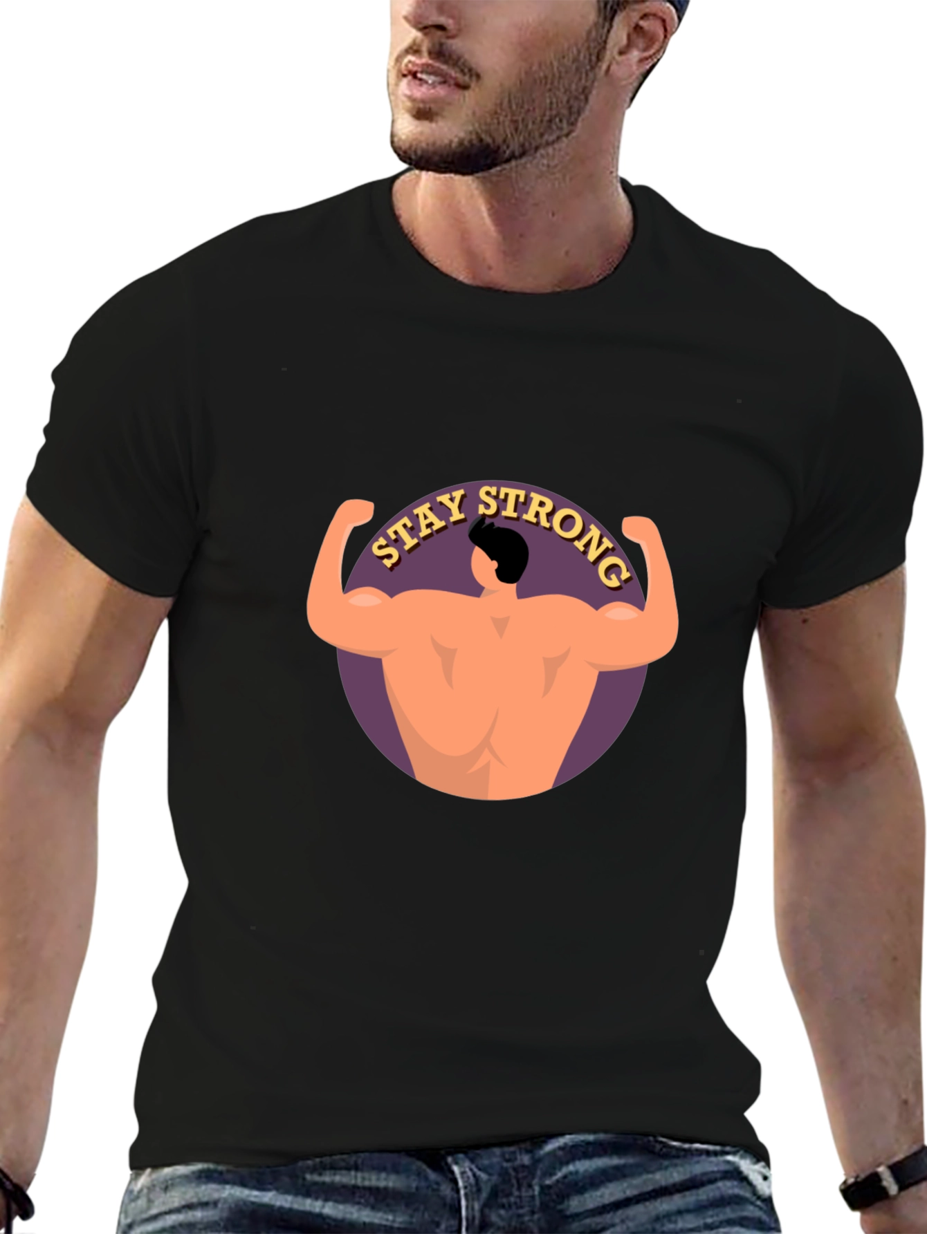 Stay Strong Graphic Print Black T-Shirt