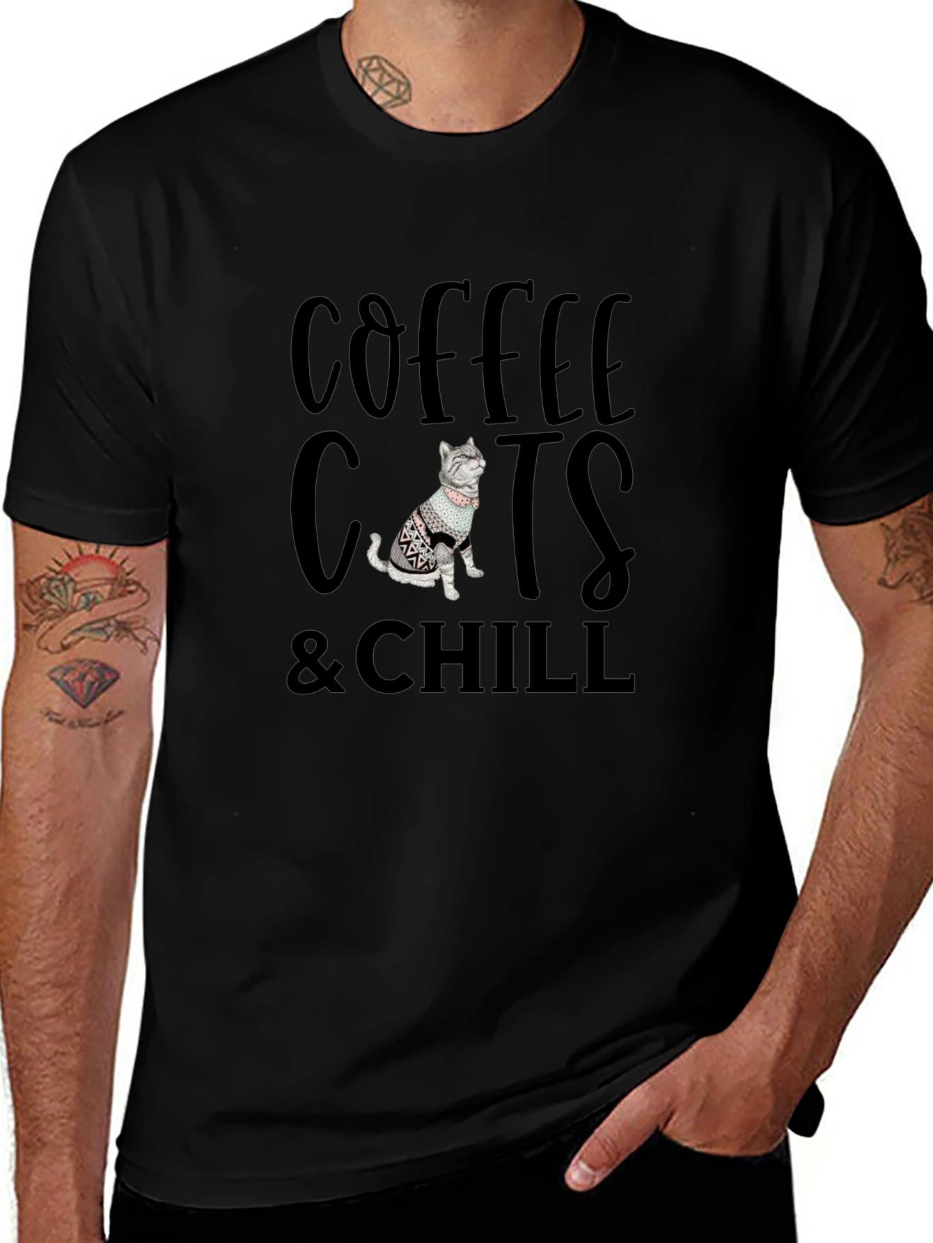 Coffee Cats & Chill Black Graphic Tee