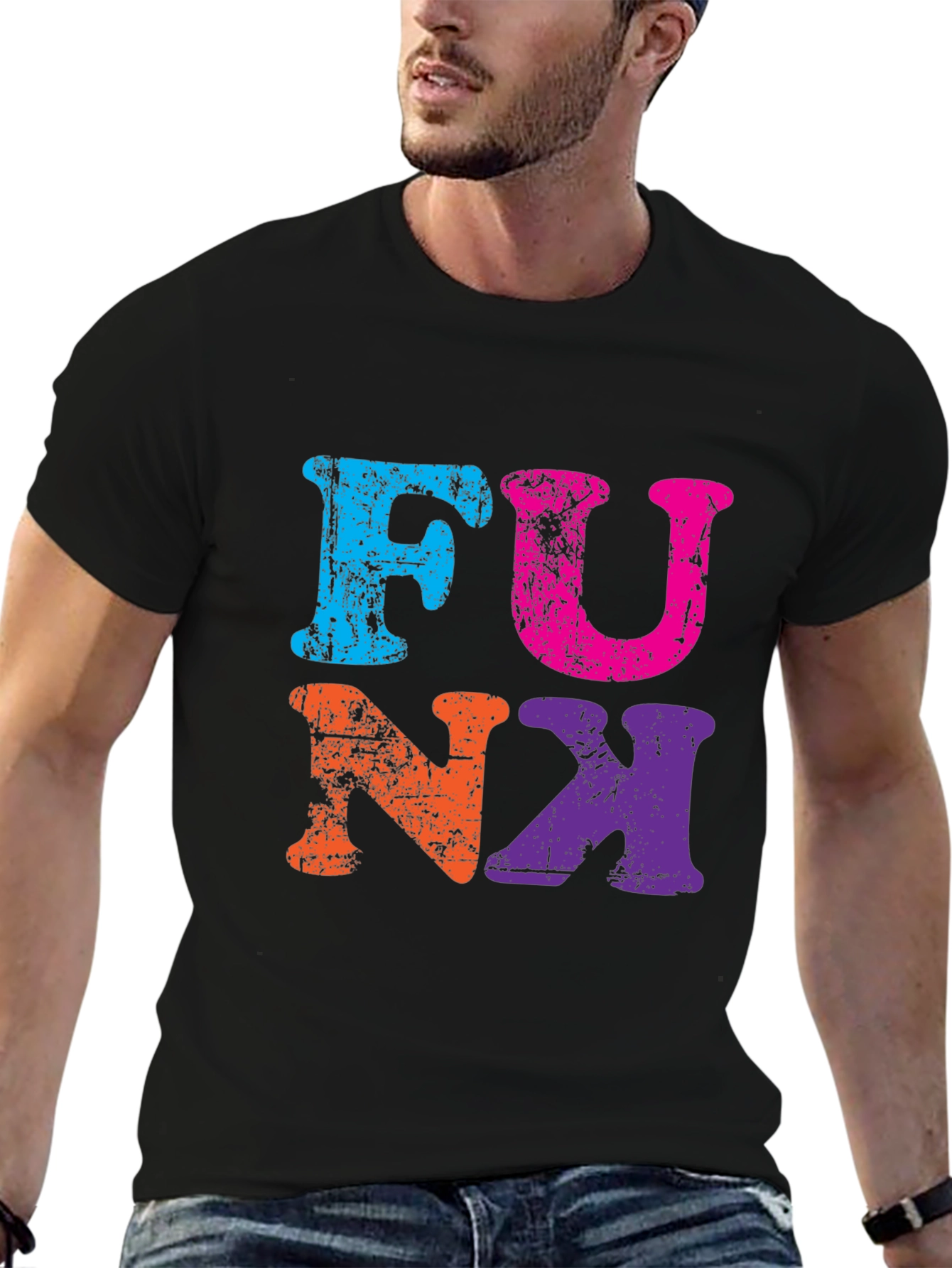 Retro Funk Graphic Tee - Black Cotton T-Shirt