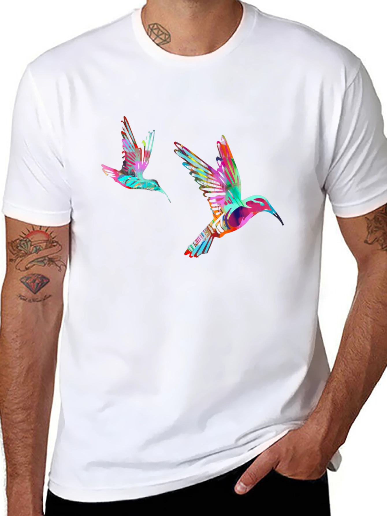Hummingbird Print Black T-Shirt