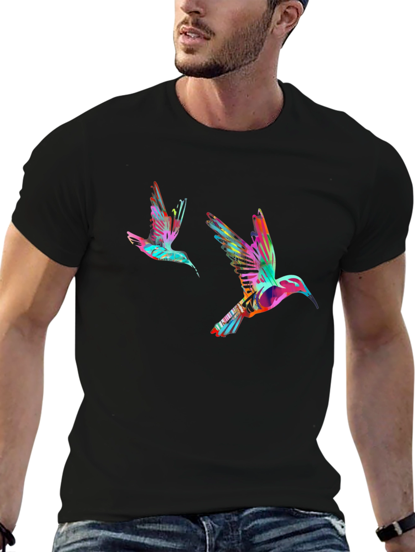 Hummingbird Print Black T-Shirt