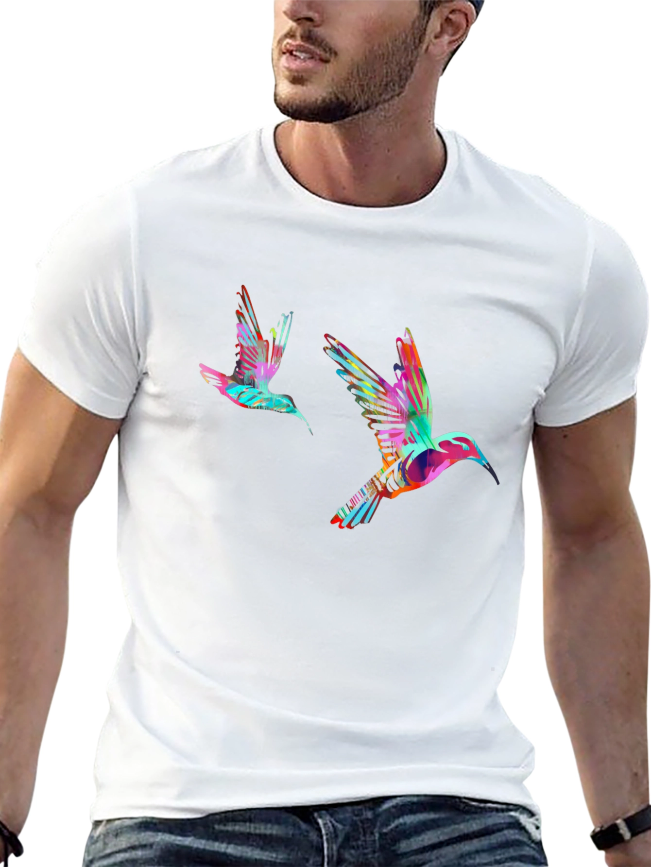 Hummingbird Print Black T-Shirt