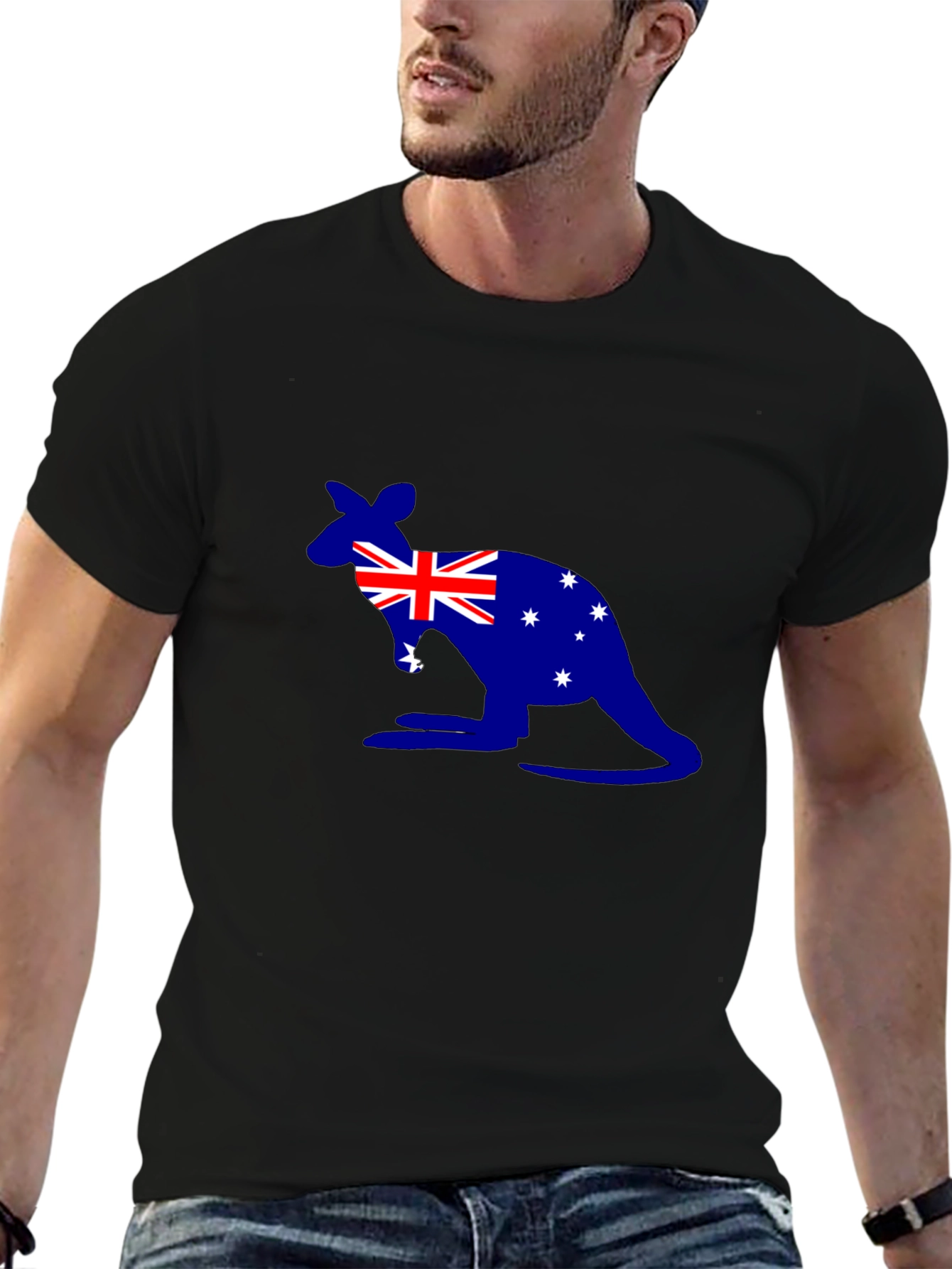 Australia Flag Kangaroo Graphic Tee - Black