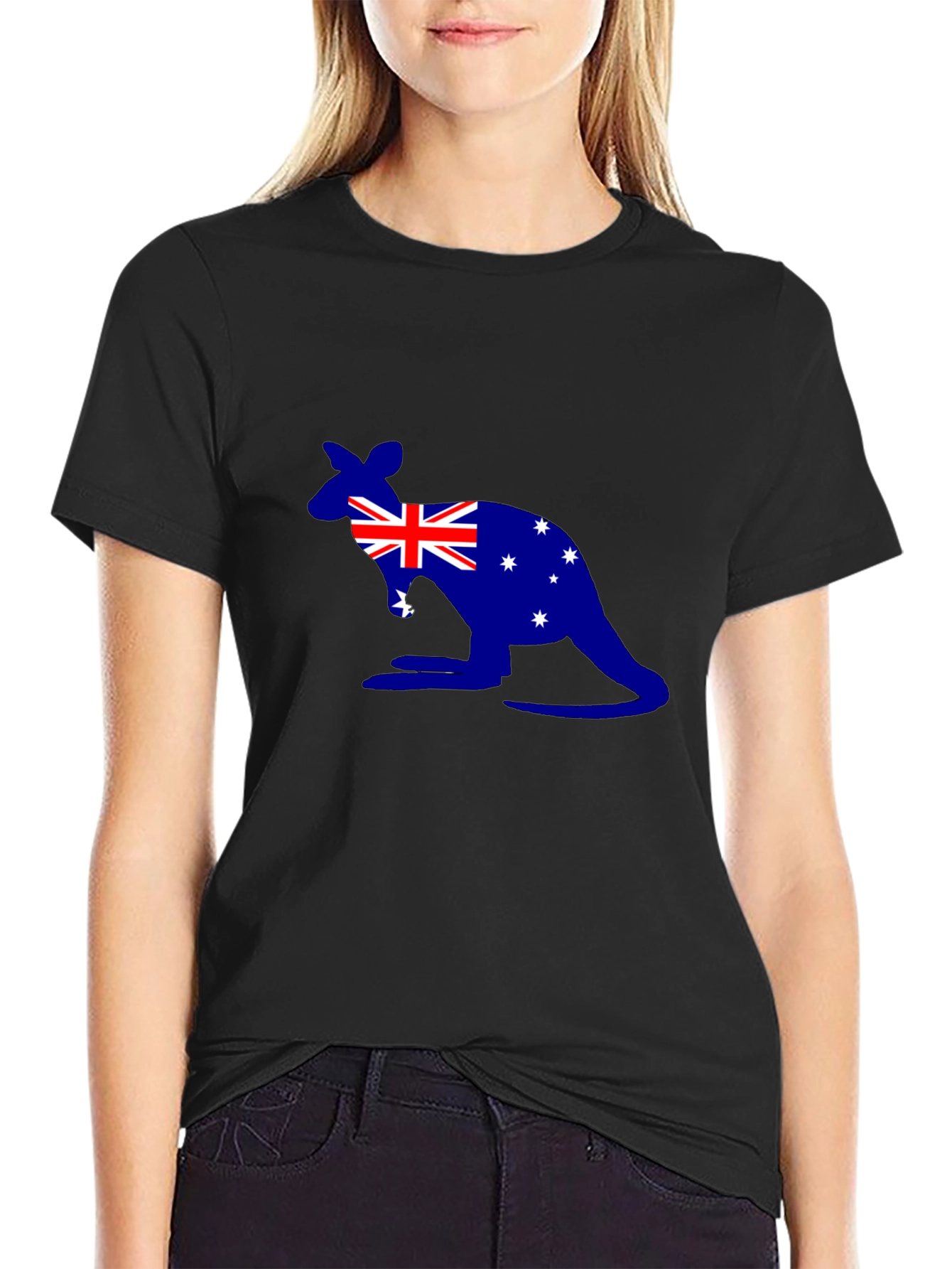 Australia Flag Kangaroo Graphic Tee - Black