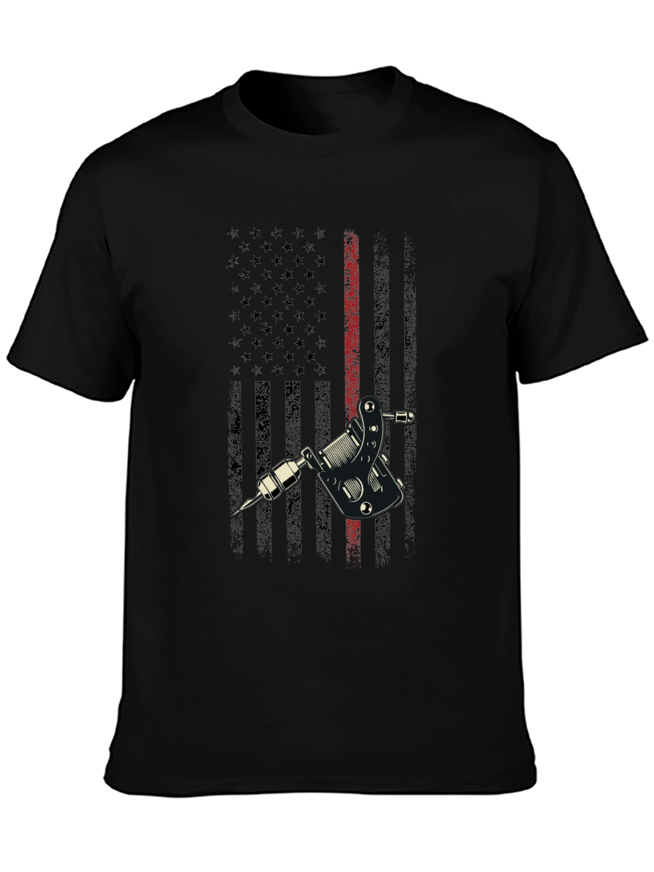 Tattoo Machine USA Flag Black Graphic Tee