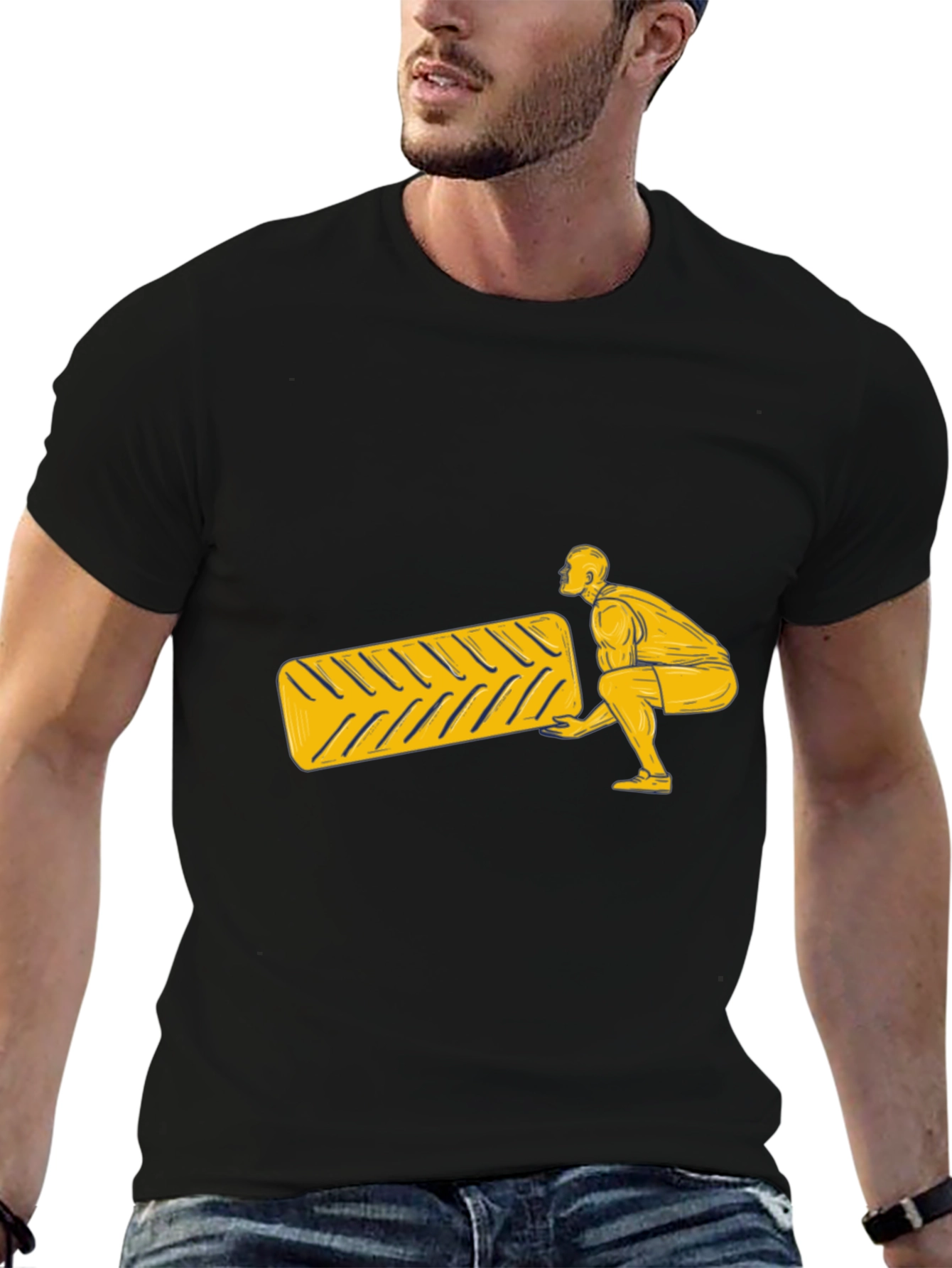 Mans Black T-Shirt with Lifting Design