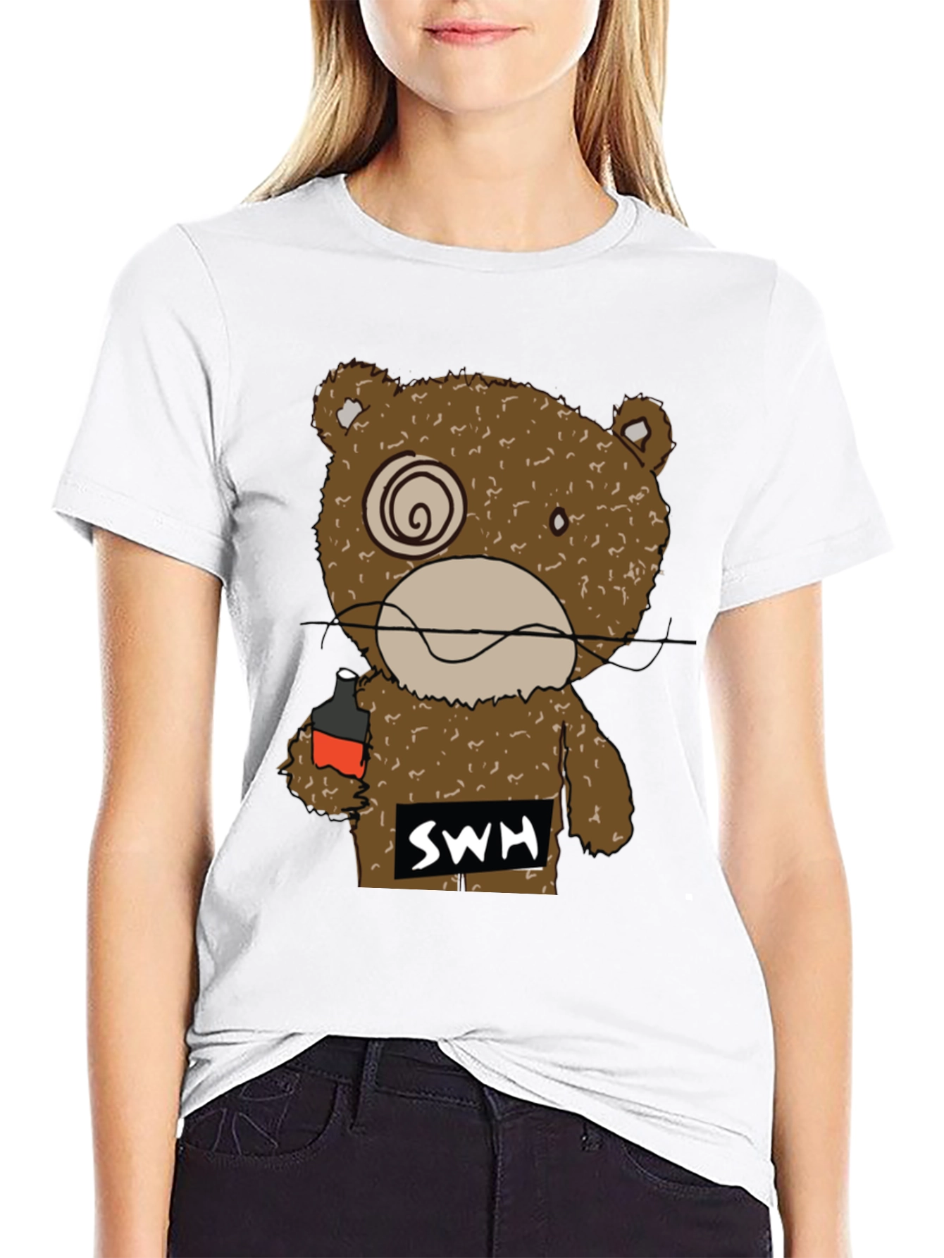Drunk Bear Graphic Tee - Funny Cartoon Shirt