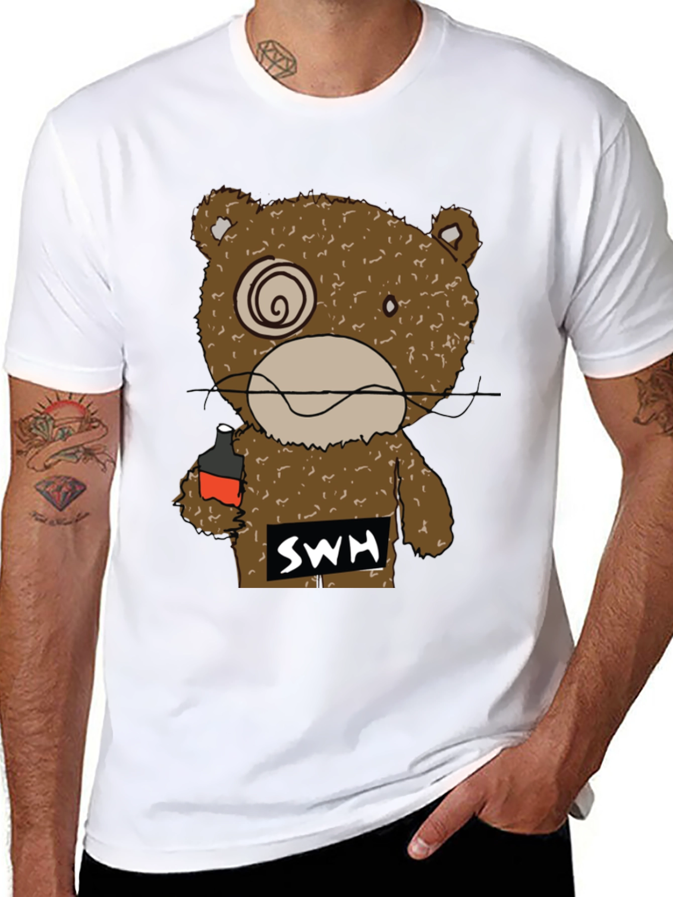 Drunk Bear Graphic Tee - Funny Cartoon Shirt