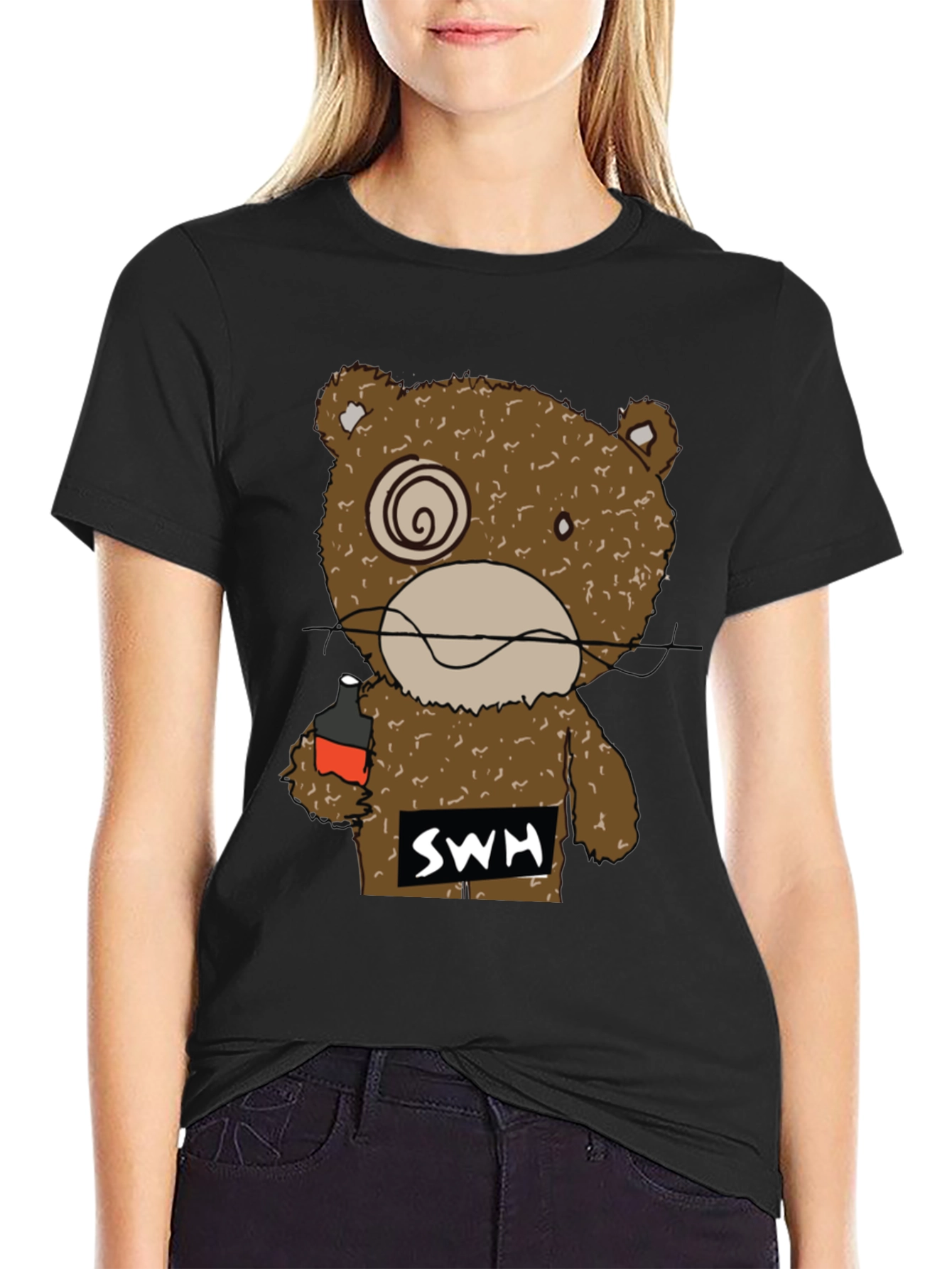 Drunk Bear Graphic Tee - Funny Cartoon Shirt