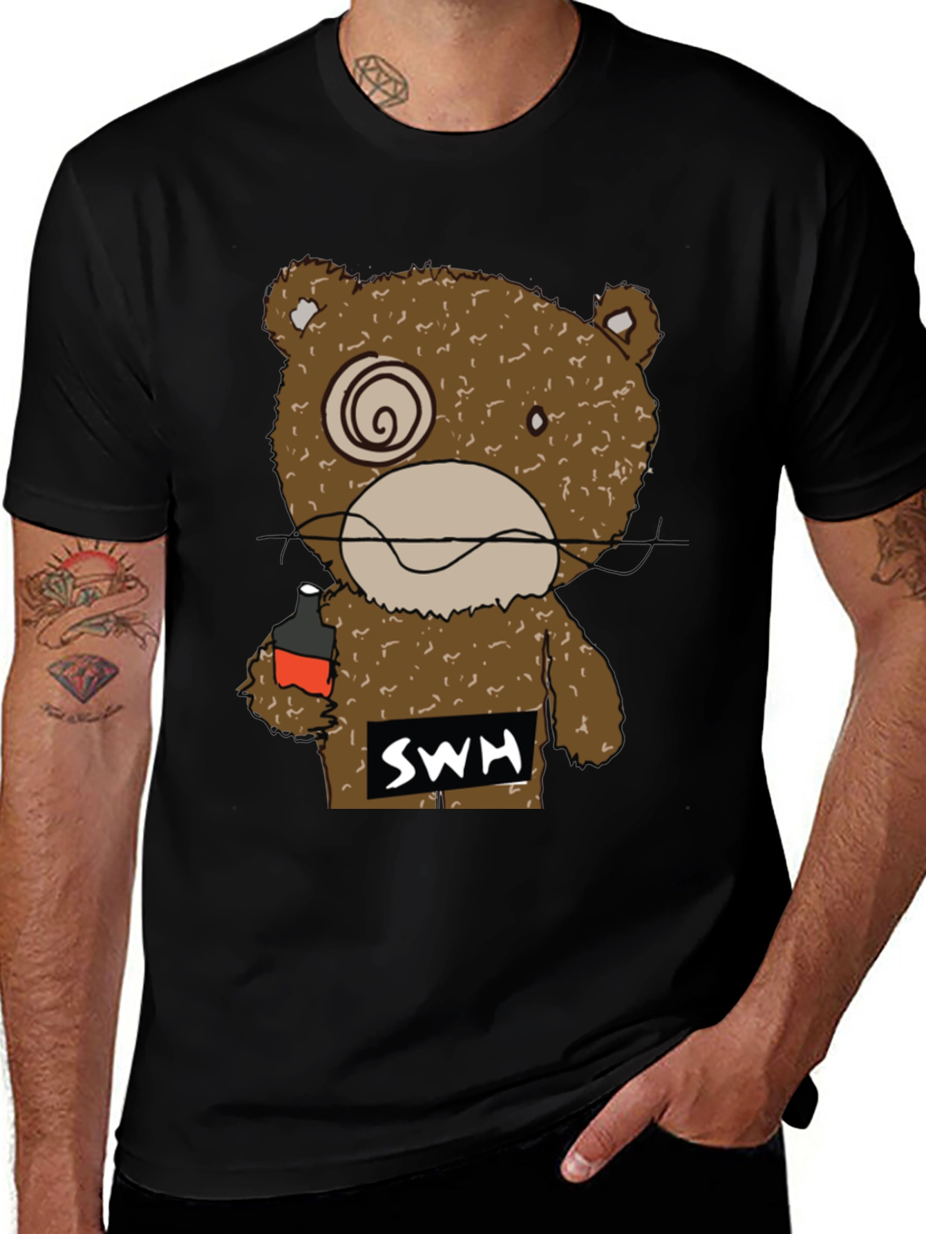 Drunk Bear Graphic Tee - Funny Cartoon Shirt