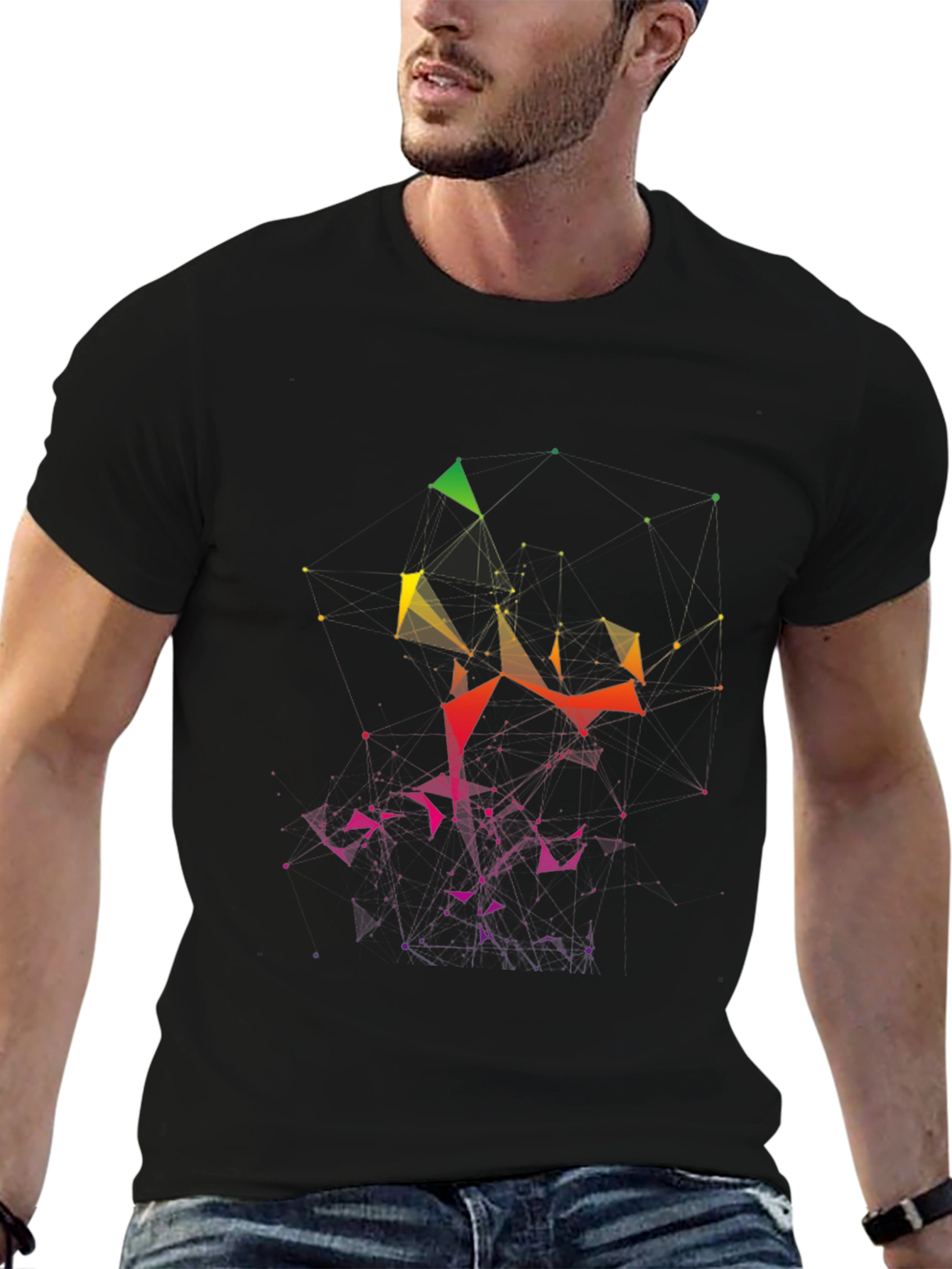 Abstract Geometric Graphic Tee - Black Cotton Blend