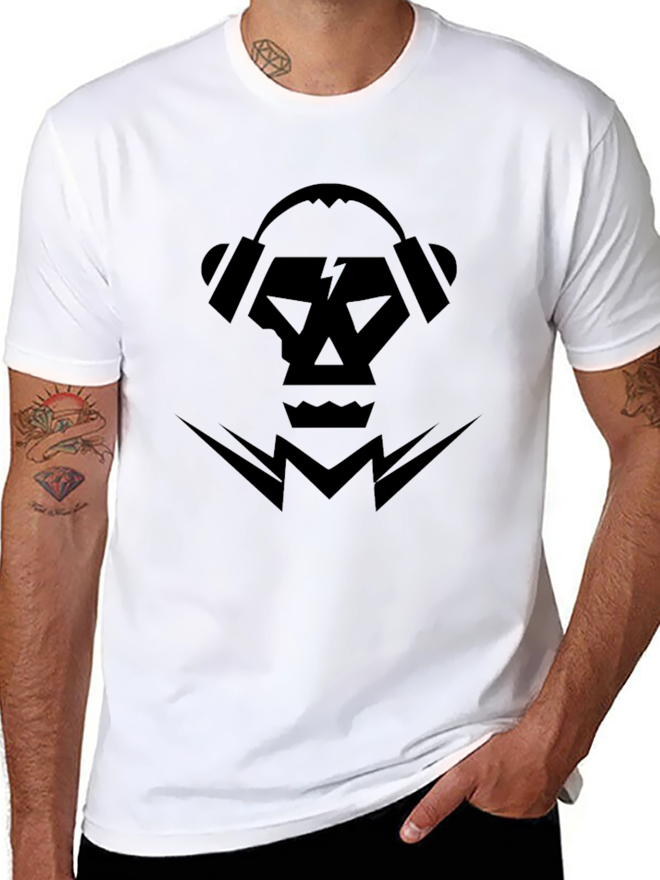 Skull DJ Headphones Graphic Tee - Mens Black T-Shirt