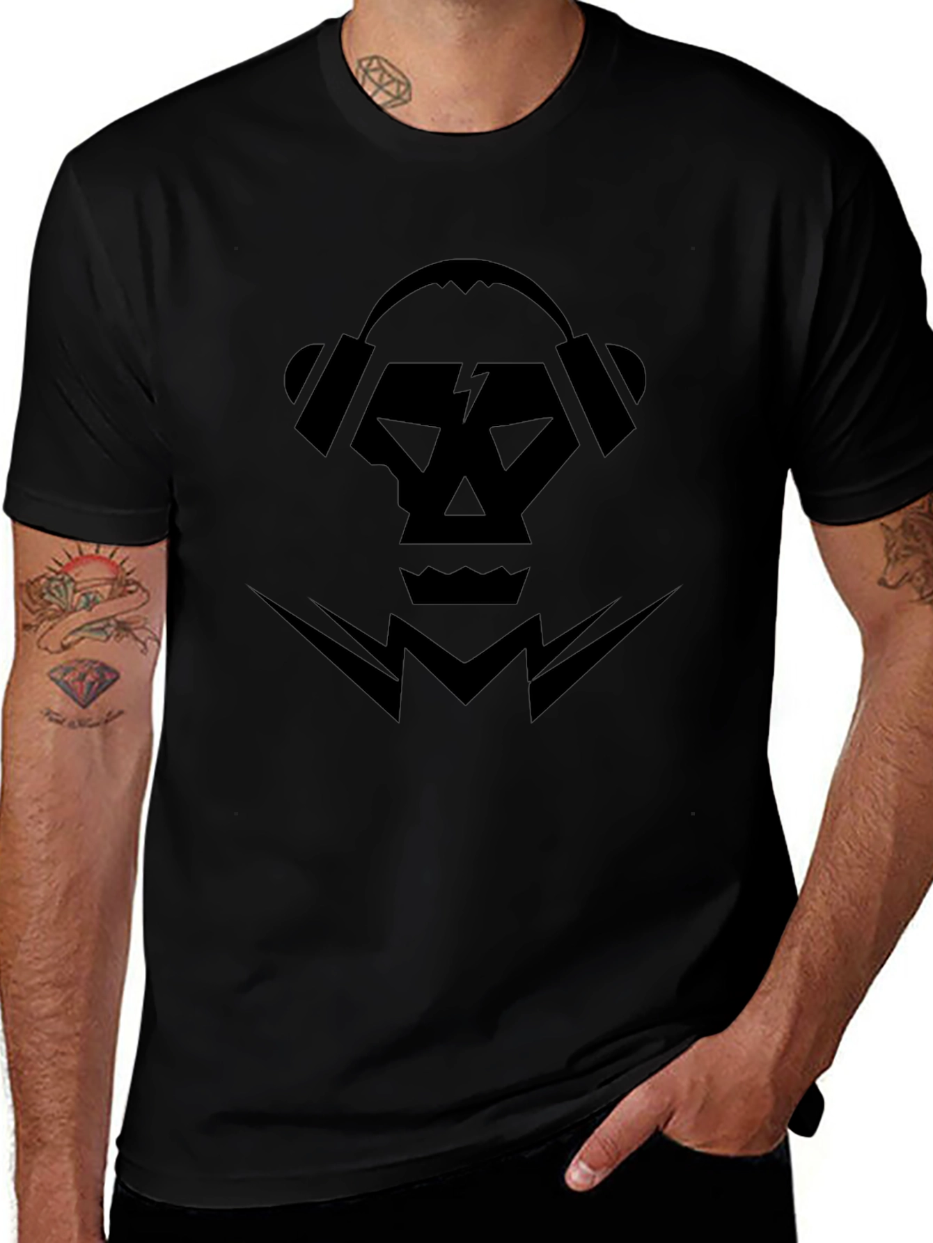 Skull DJ Headphones Graphic Tee - Mens Black T-Shirt