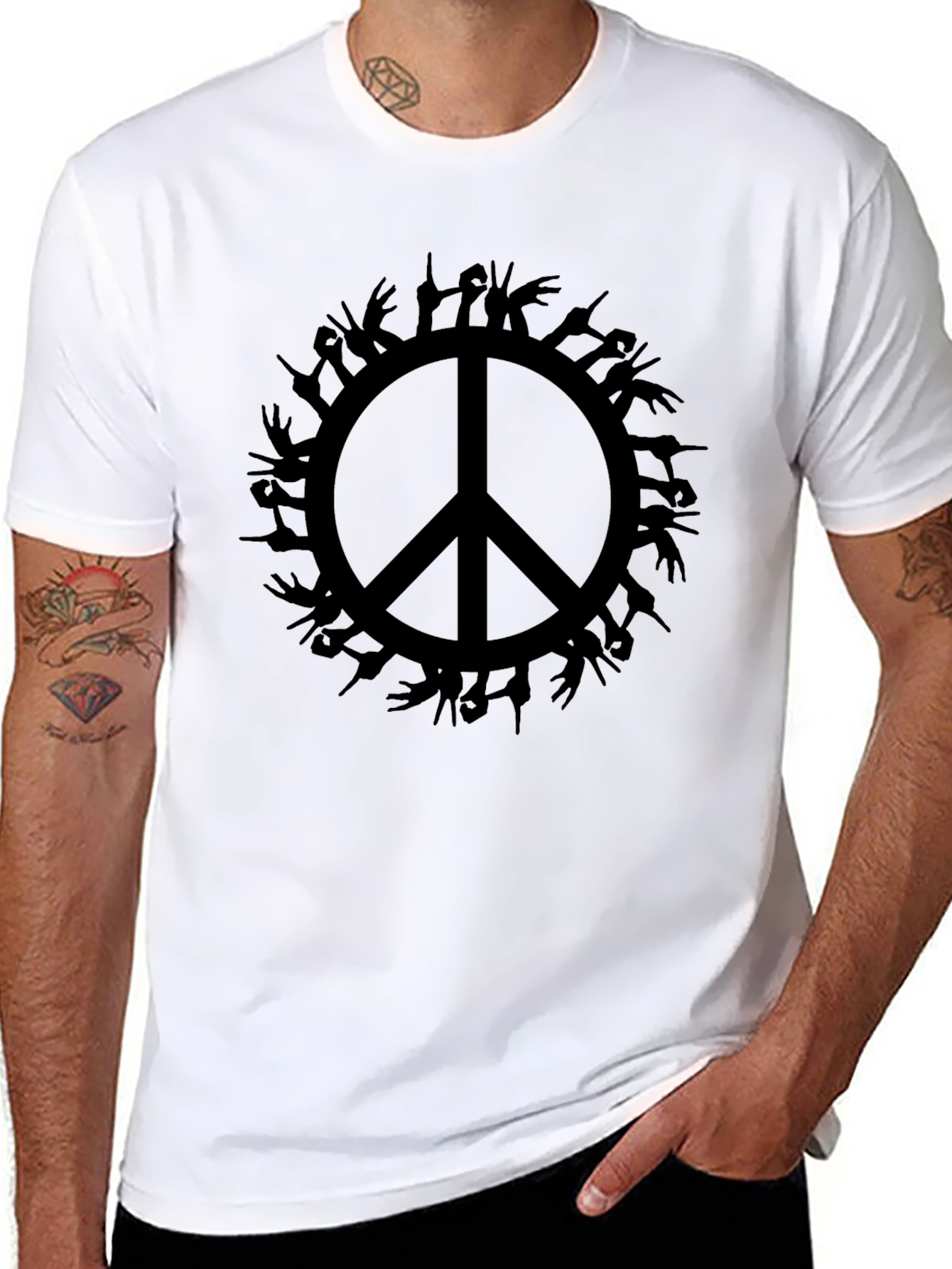 Peace Sign Hand Symbol Black T-Shirt