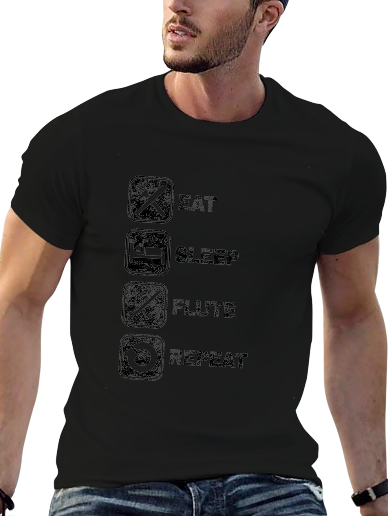Eat Sleep Flute Repeat Black T-Shirt