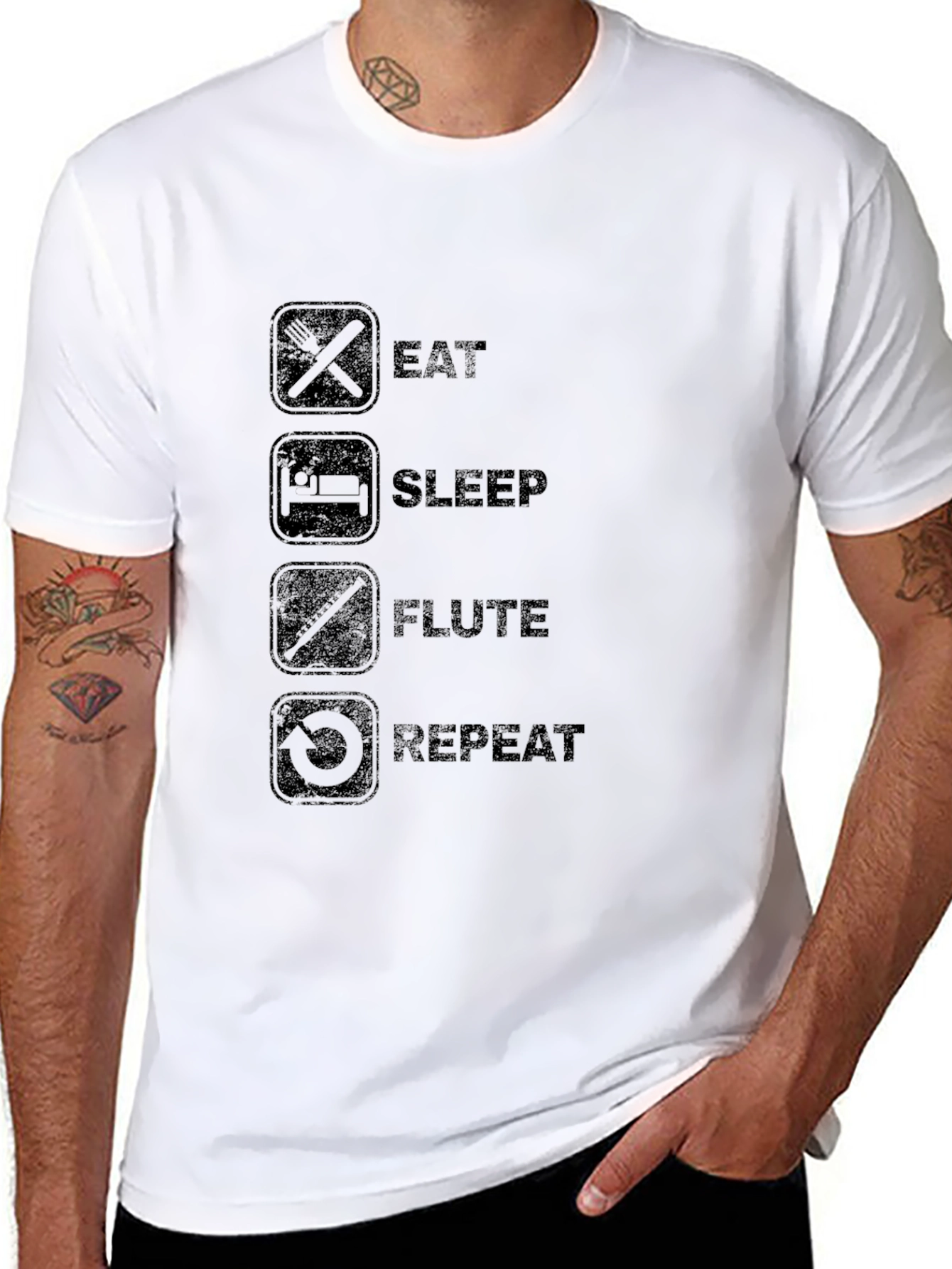 Eat Sleep Flute Repeat Black T-Shirt