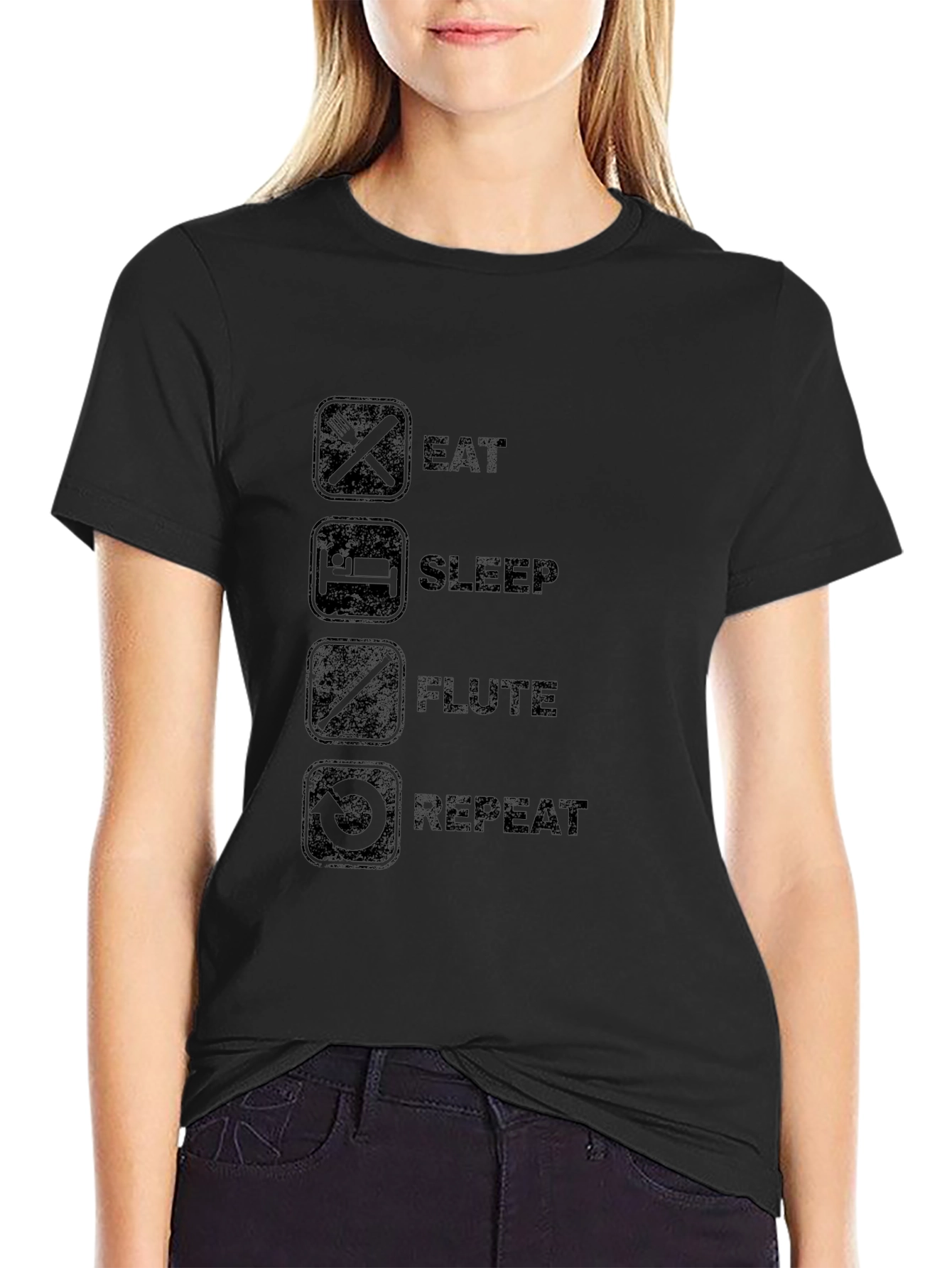Eat Sleep Flute Repeat Black T-Shirt