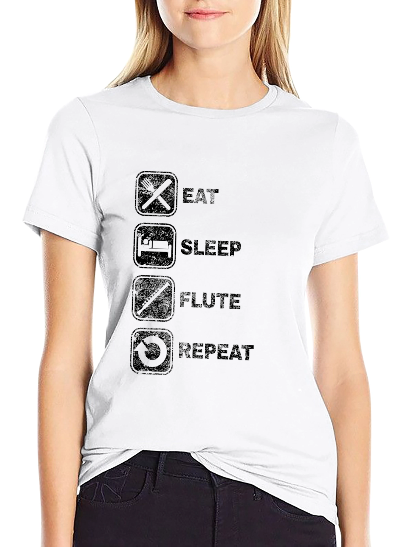 Eat Sleep Flute Repeat Black T-Shirt