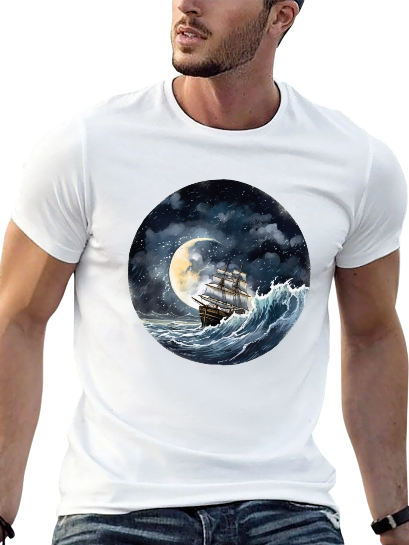 Nautical Moonlit Ship Graphic Tee