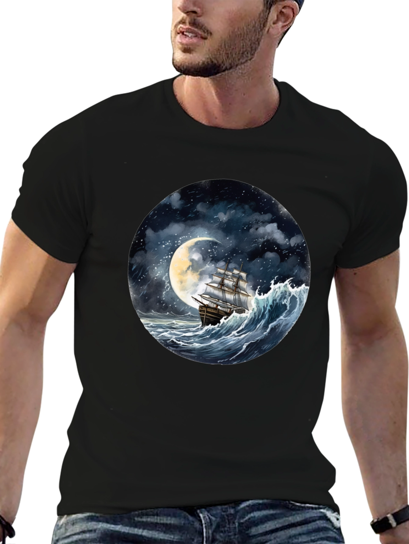 Nautical Moonlit Ship Graphic Tee