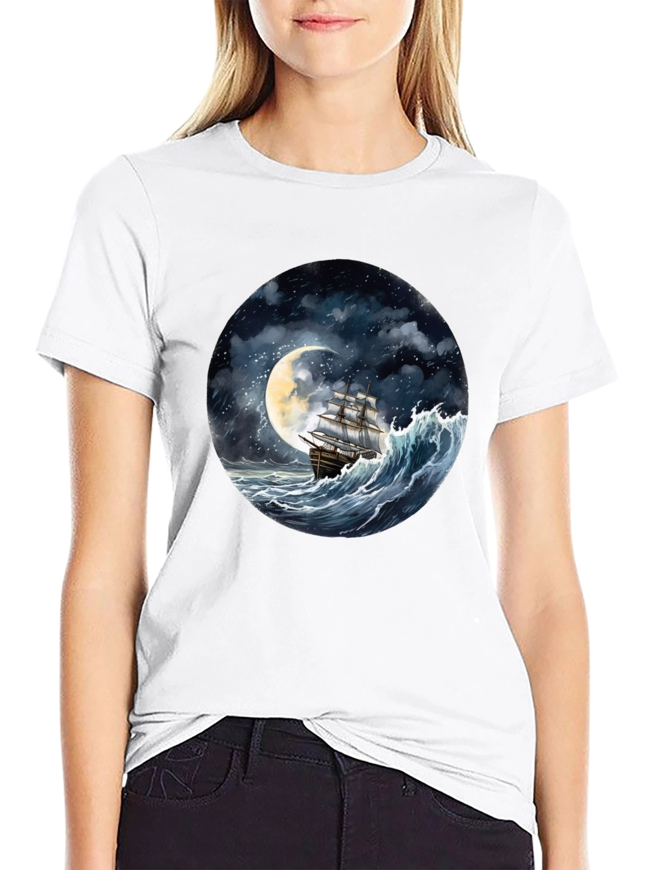 Nautical Moonlit Ship Graphic Tee