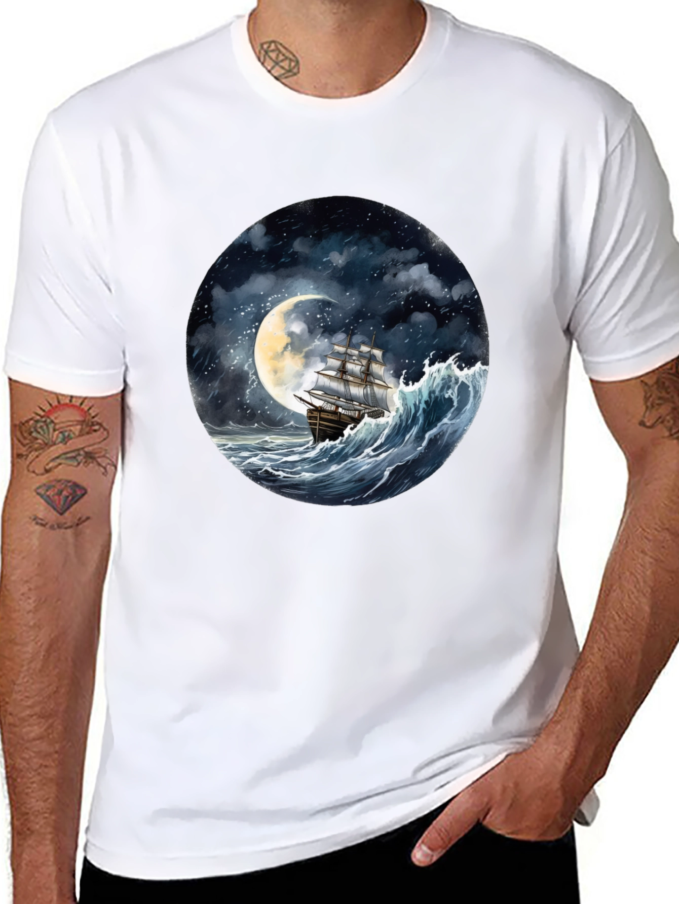 Nautical Moonlit Ship Graphic Tee