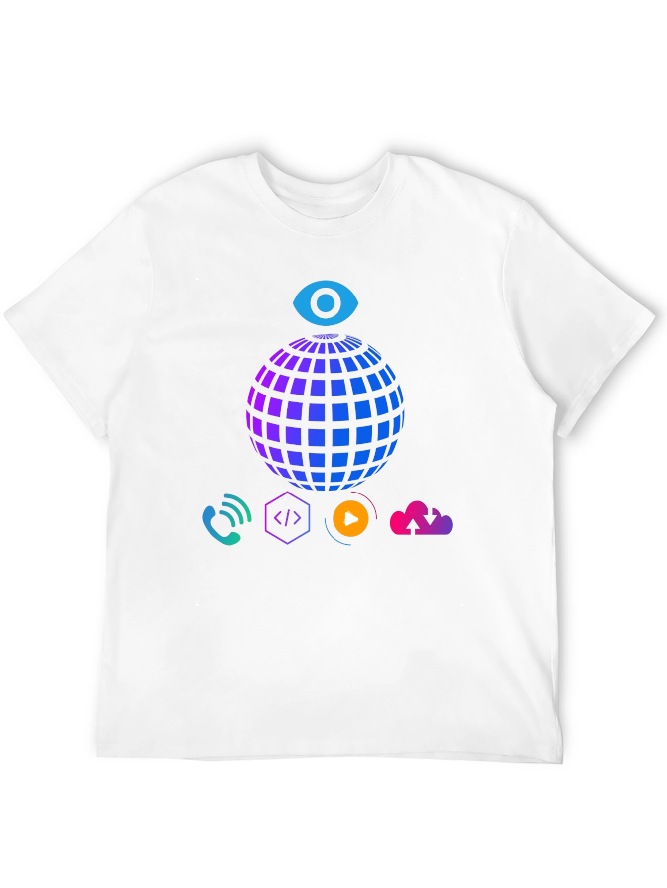 Tech Vision T-Shirt - Globe Eye and Cloud Design