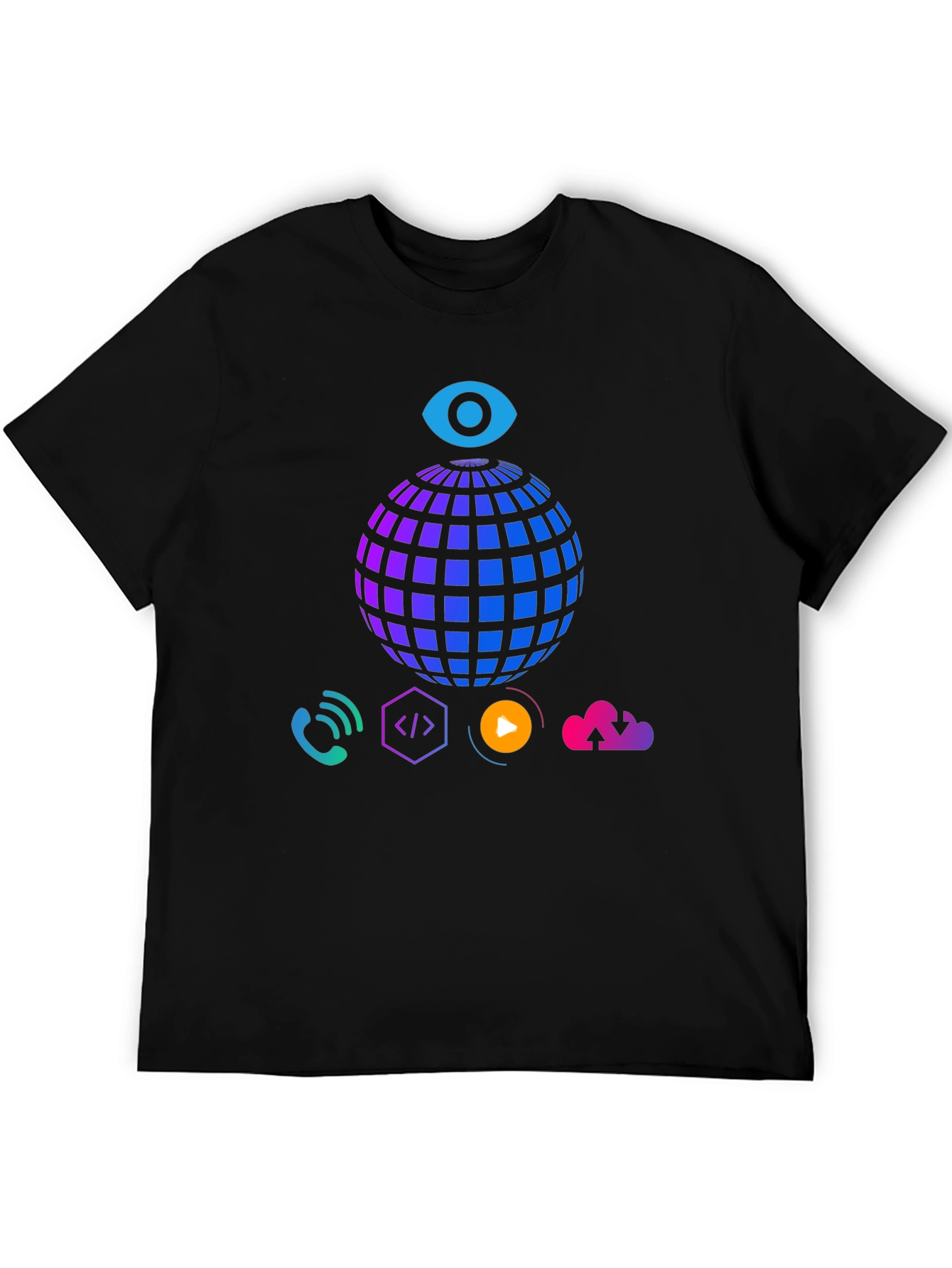 Tech Vision T-Shirt - Globe Eye and Cloud Design
