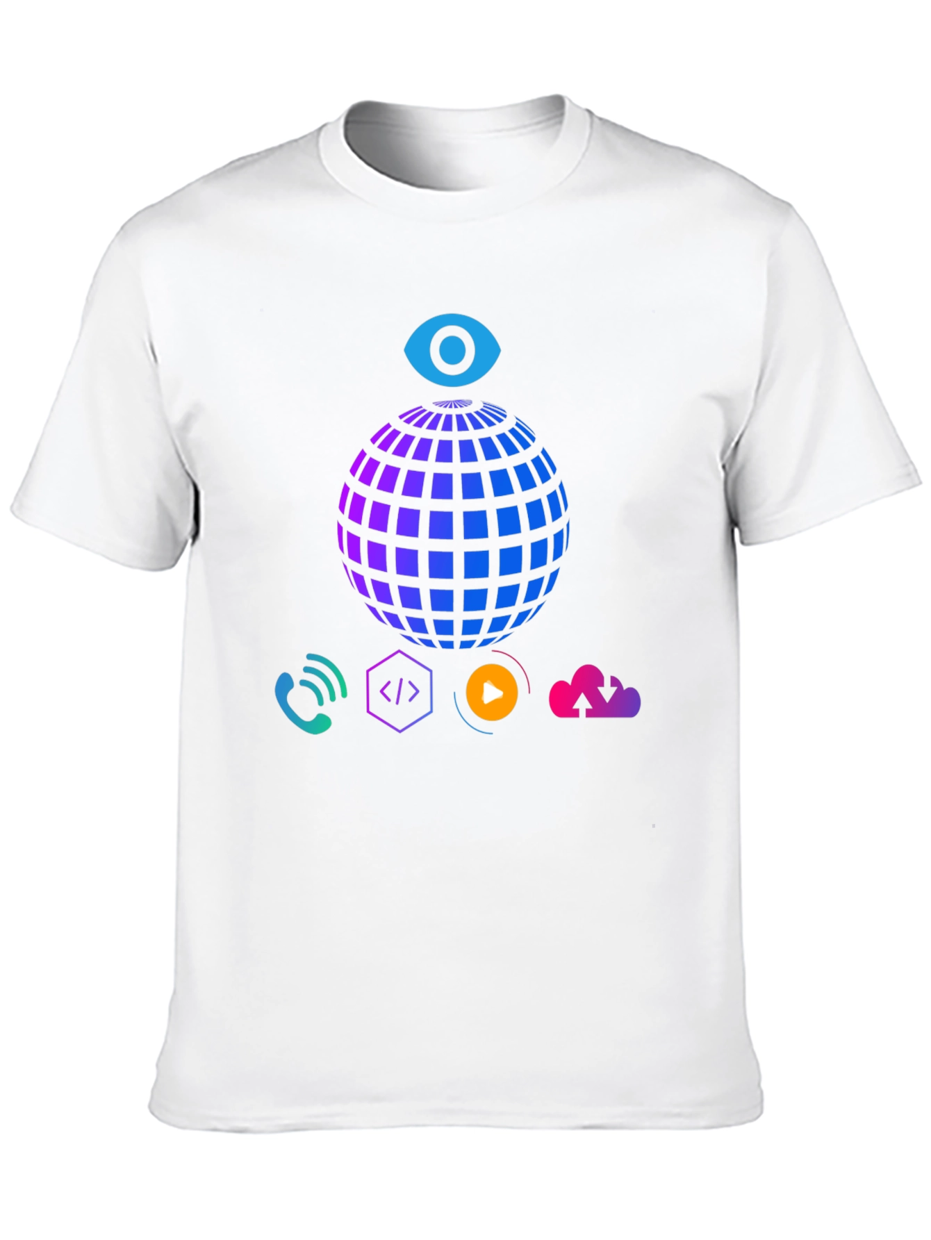 Tech Vision T-Shirt - Globe Eye and Cloud Design