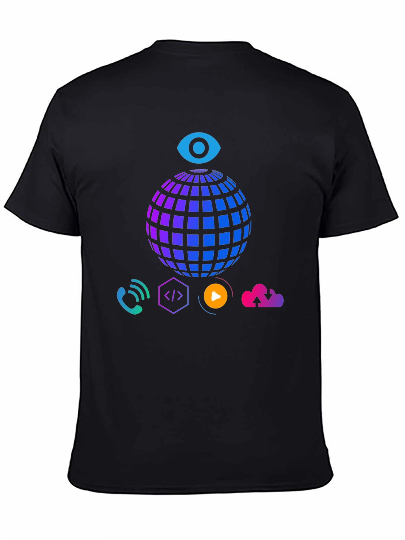 Tech Vision T-Shirt - Globe Eye and Cloud Design