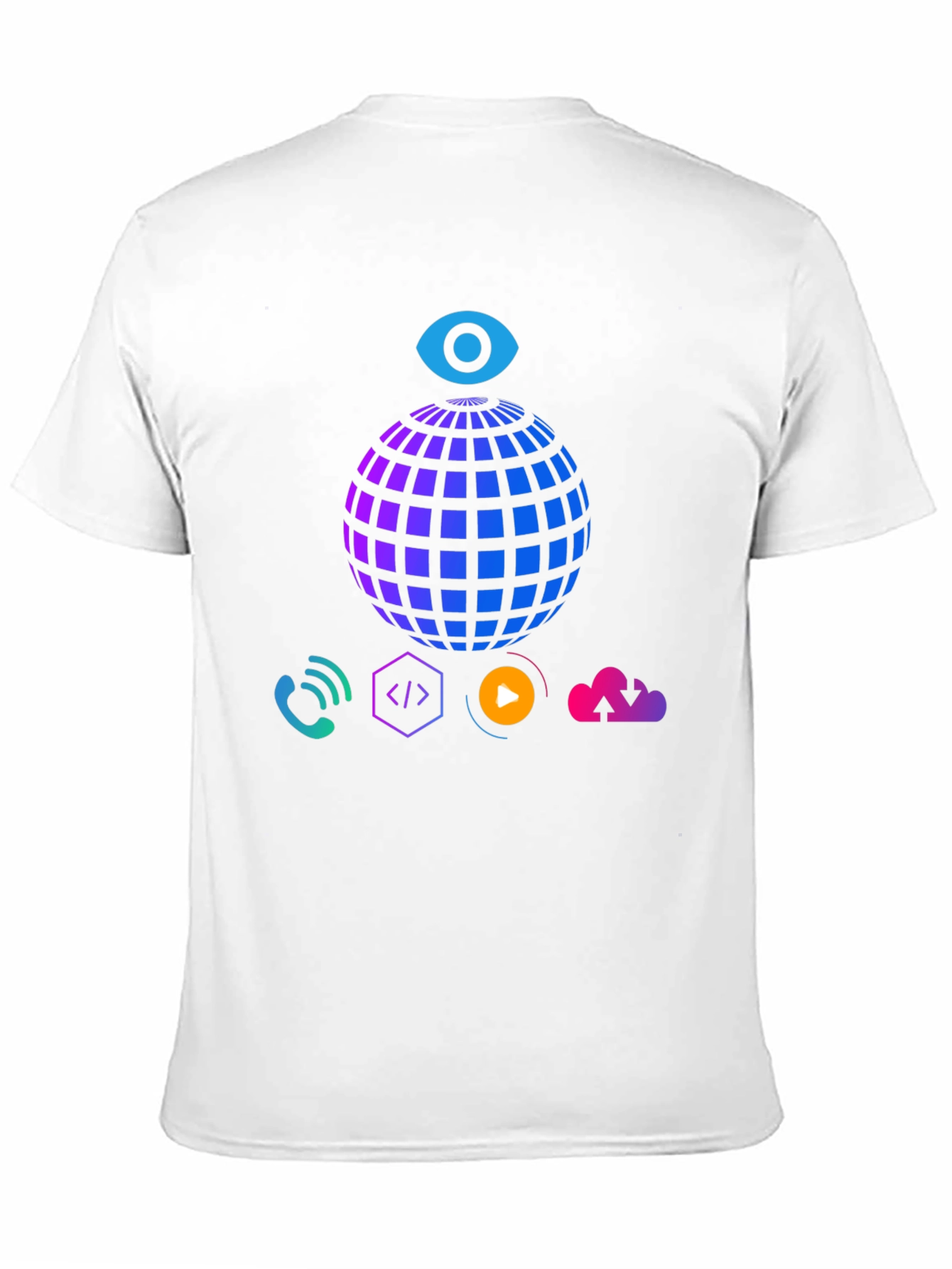Tech Vision T-Shirt - Globe Eye and Cloud Design
