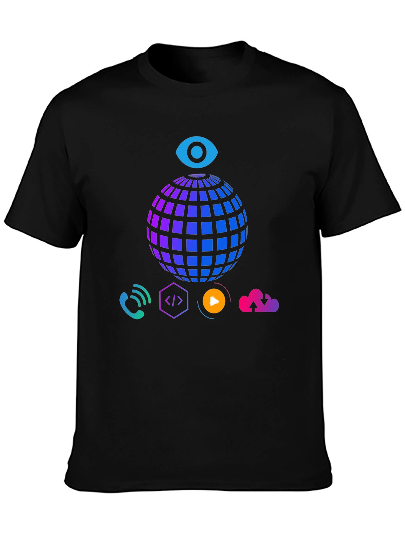 Tech Vision T-Shirt - Globe Eye and Cloud Design