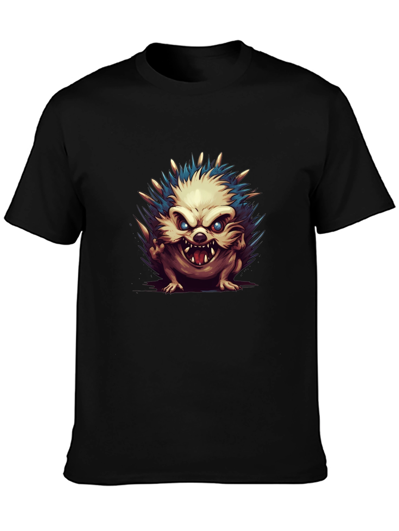 Mens Black T-Shirt with Hedgehog Graphic