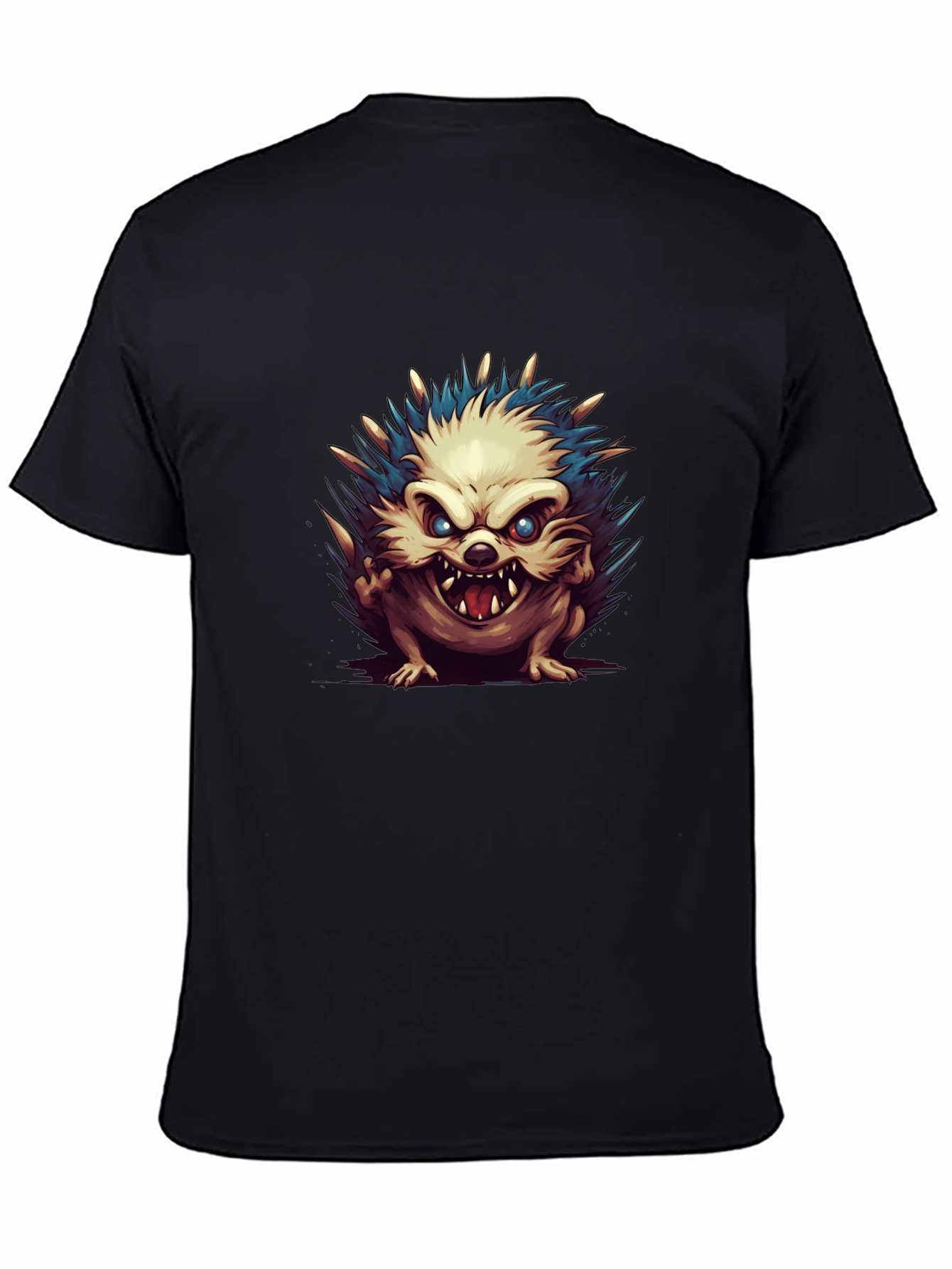 Mens Black T-Shirt with Hedgehog Graphic