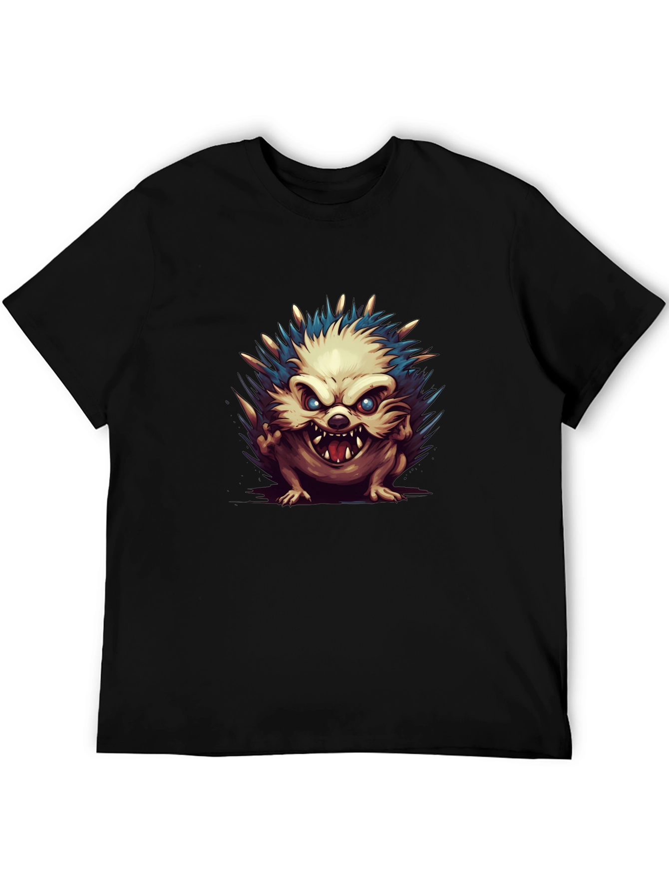 Mens Black T-Shirt with Hedgehog Graphic