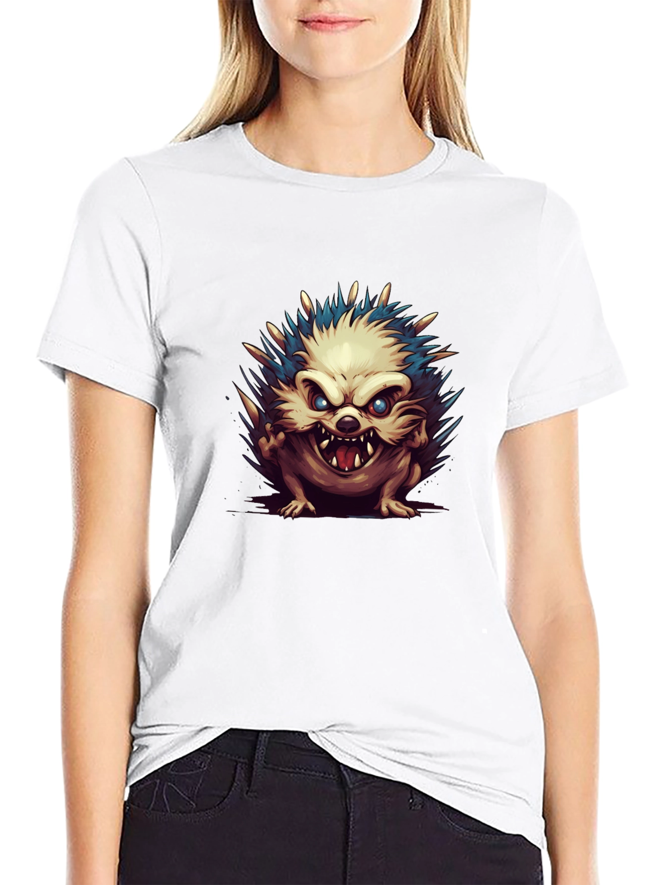 Mens Black T-Shirt with Hedgehog Graphic