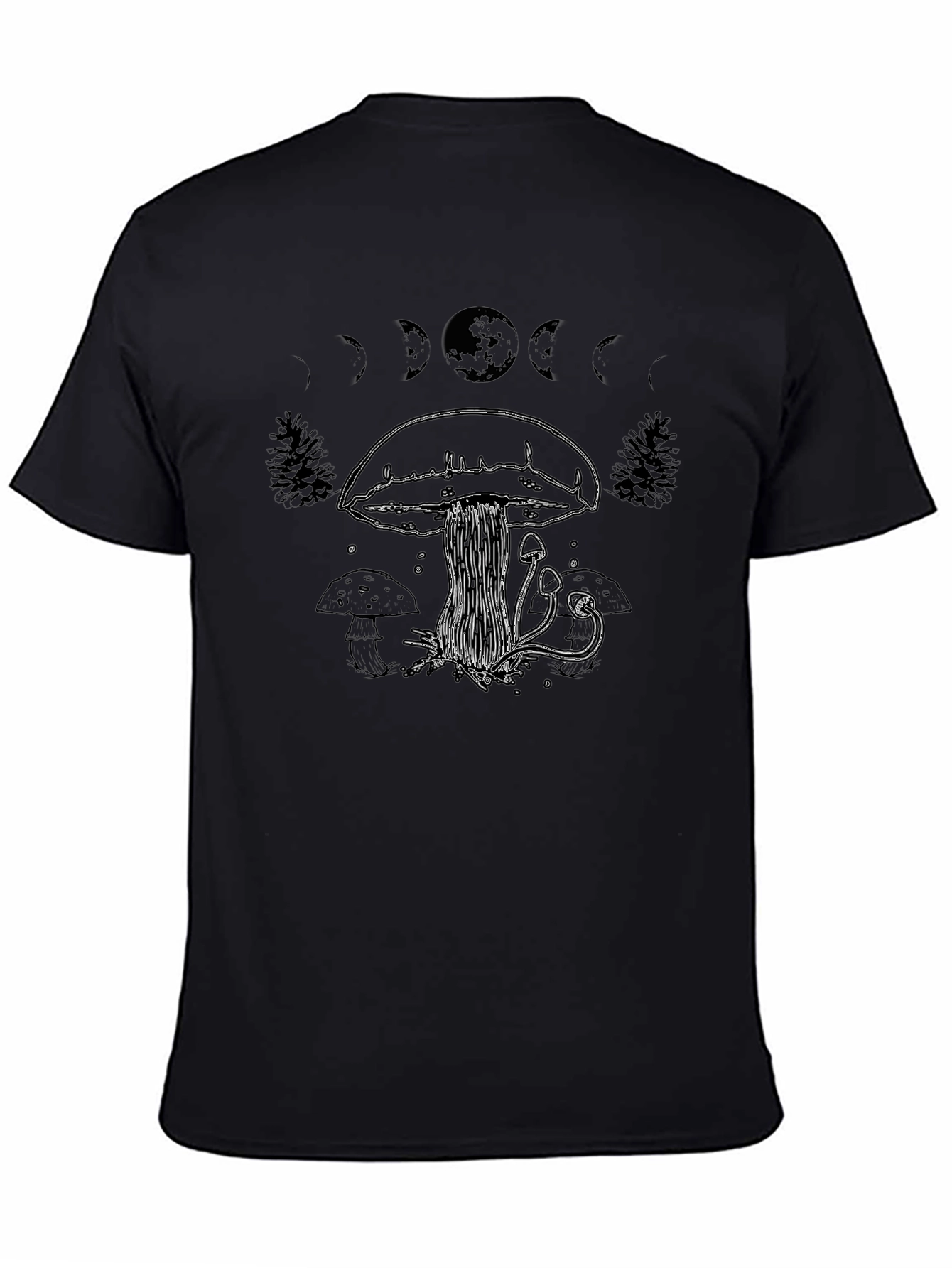 Mushroom Moon Phase T-Shirt - Black Cotton Tee