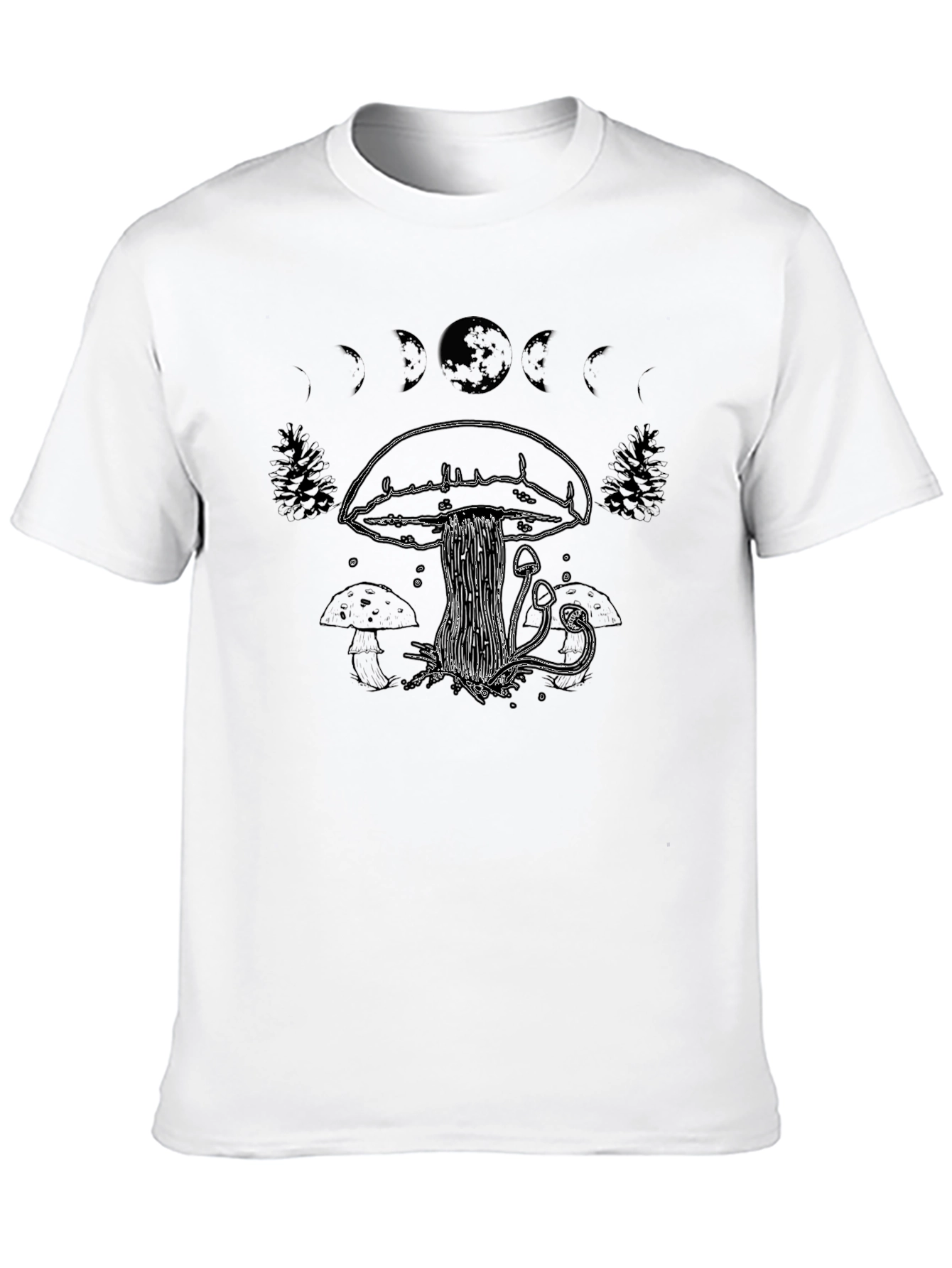 Mushroom Moon Phase T-Shirt - Black Cotton Tee