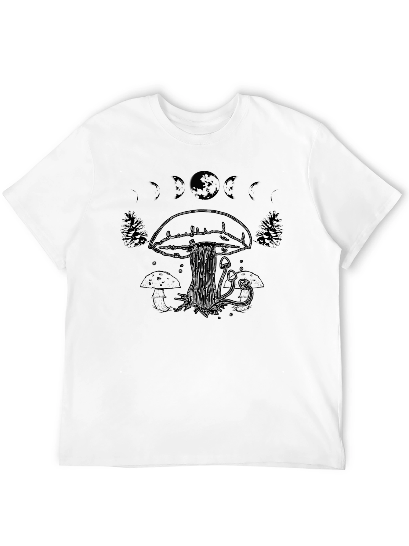 Mushroom Moon Phase T-Shirt - Black Cotton Tee