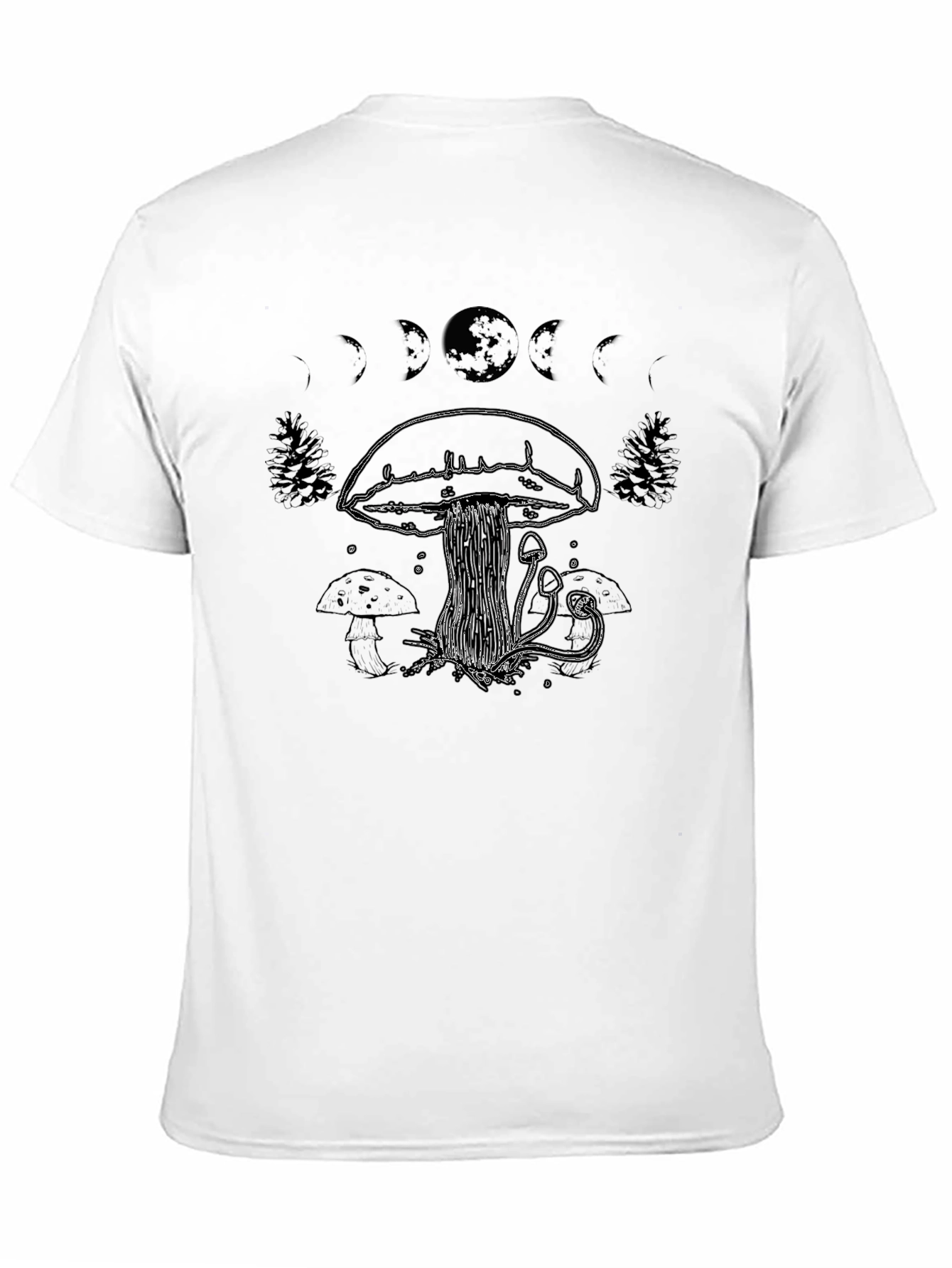 Mushroom Moon Phase T-Shirt - Black Cotton Tee