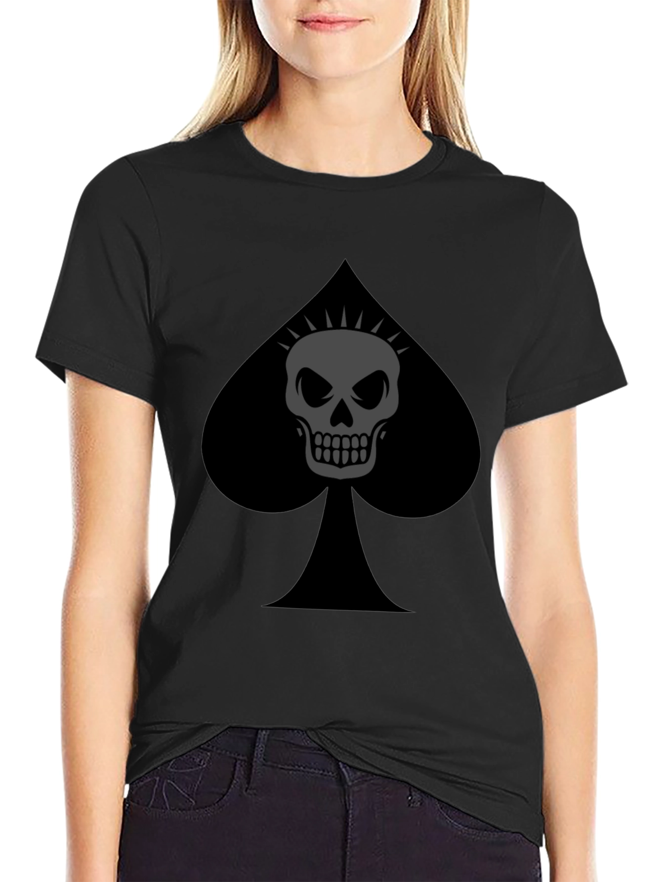 Spade Skull Graphic Tee - Black Cotton T-Shirt