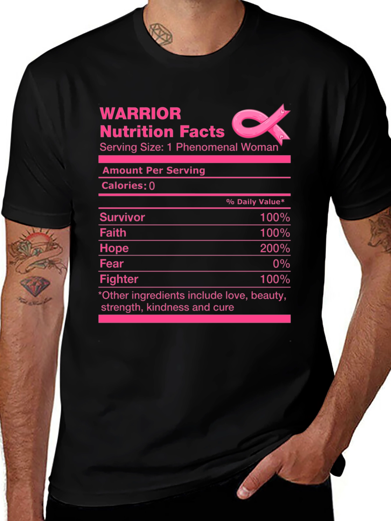 Warrior Nutrition Facts Breast Cancer Awareness T-Shirt