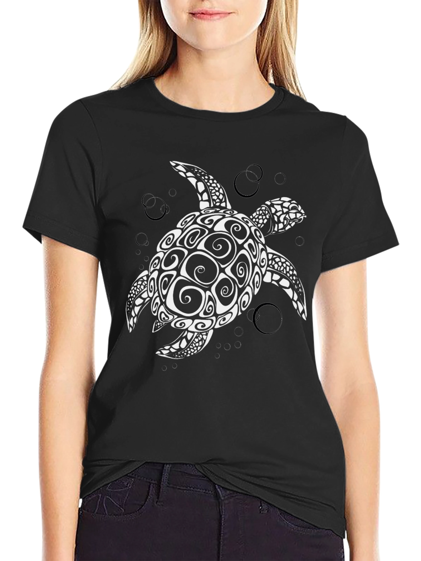 Sea Turtle Graphic Tee - Black Cotton T-Shirt