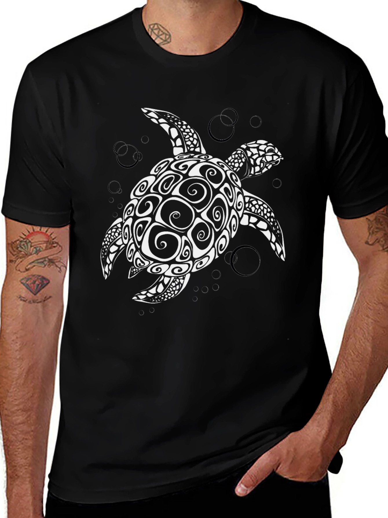 Sea Turtle Graphic Tee - Black Cotton T-Shirt