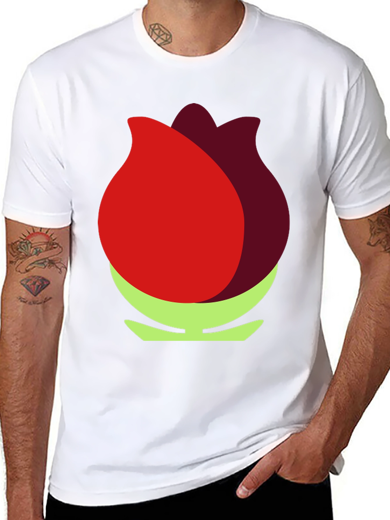 Red Flower Graphic Black T-Shirt