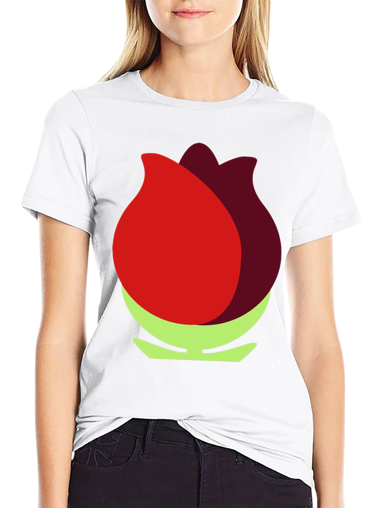 Red Flower Graphic Black T-Shirt