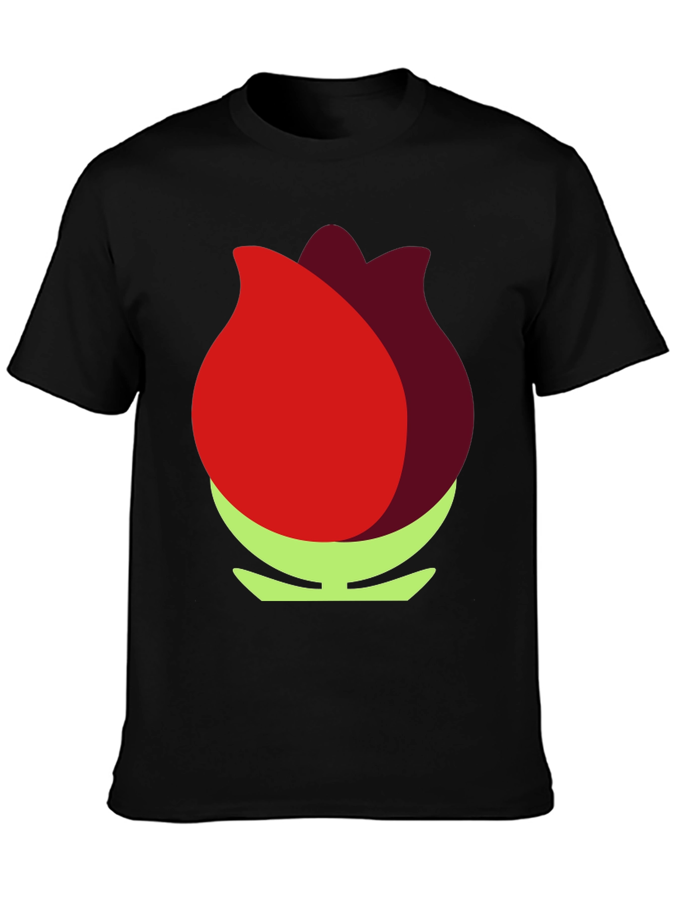 Red Flower Graphic Black T-Shirt