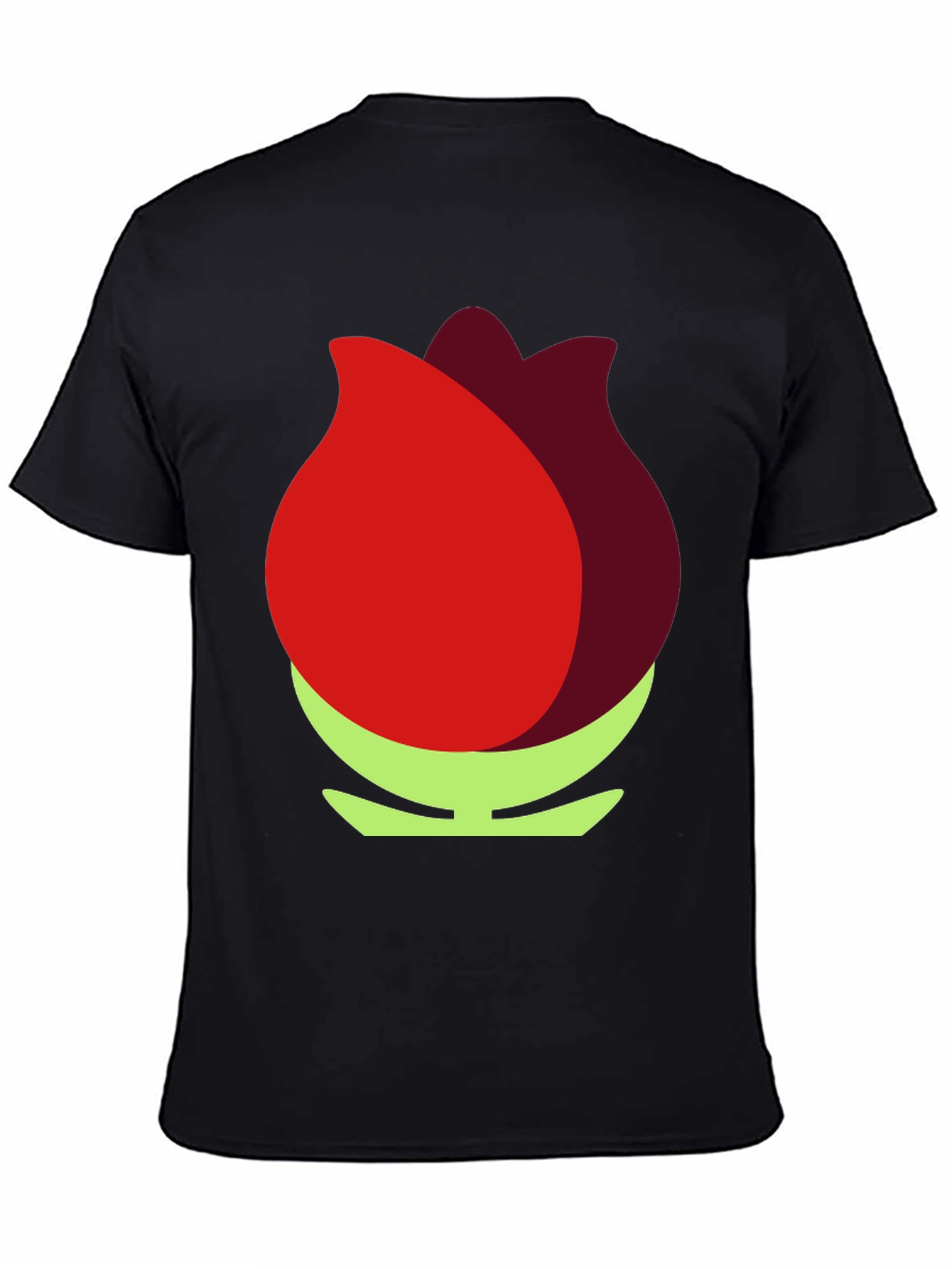 Red Flower Graphic Black T-Shirt