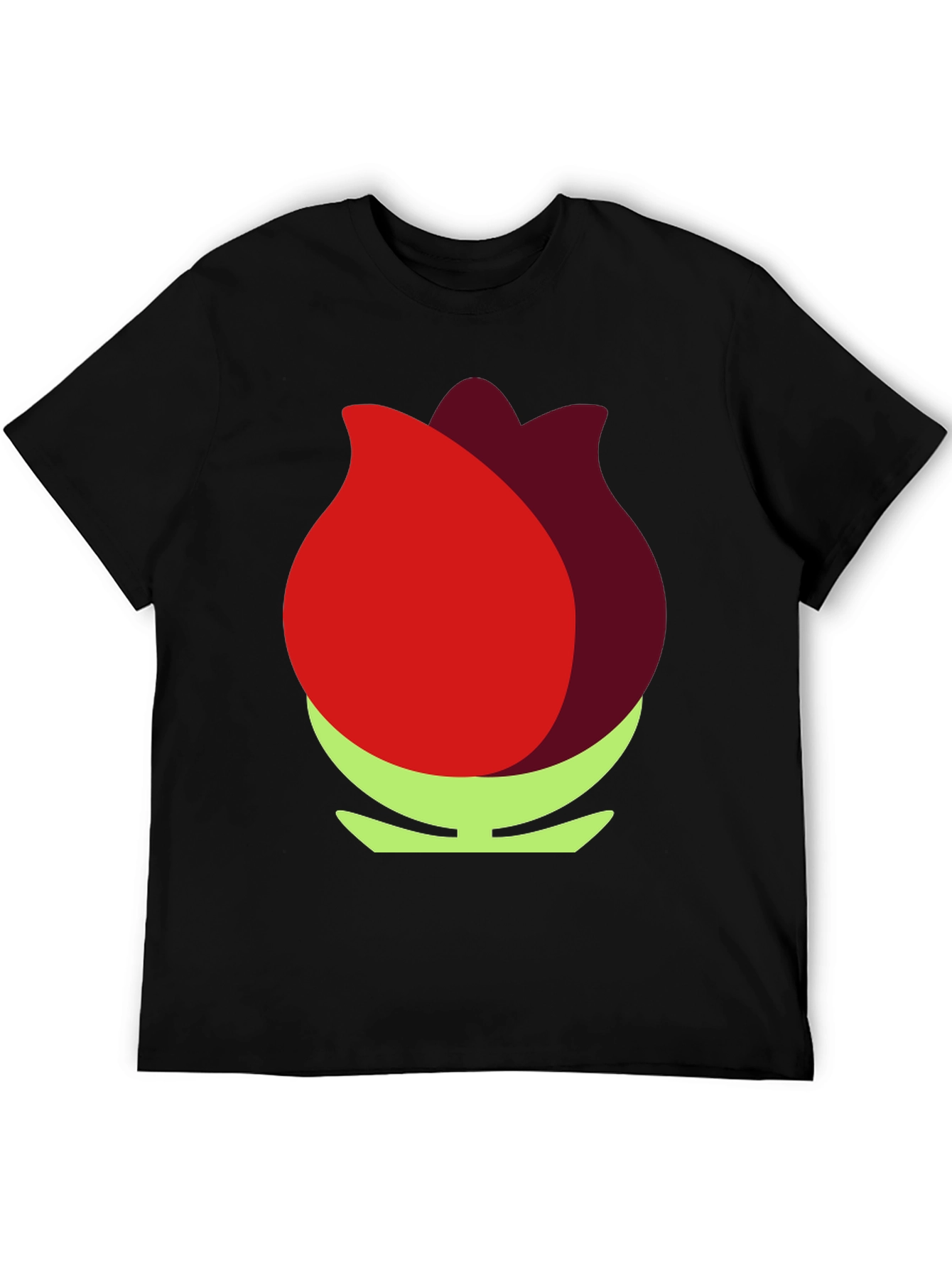 Red Flower Graphic Black T-Shirt