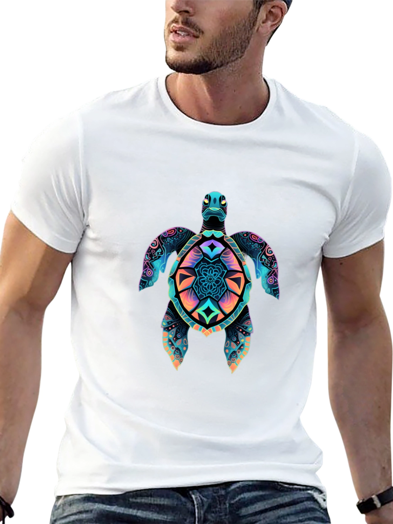 Vibrant Turtle Graphic Black T-Shirt